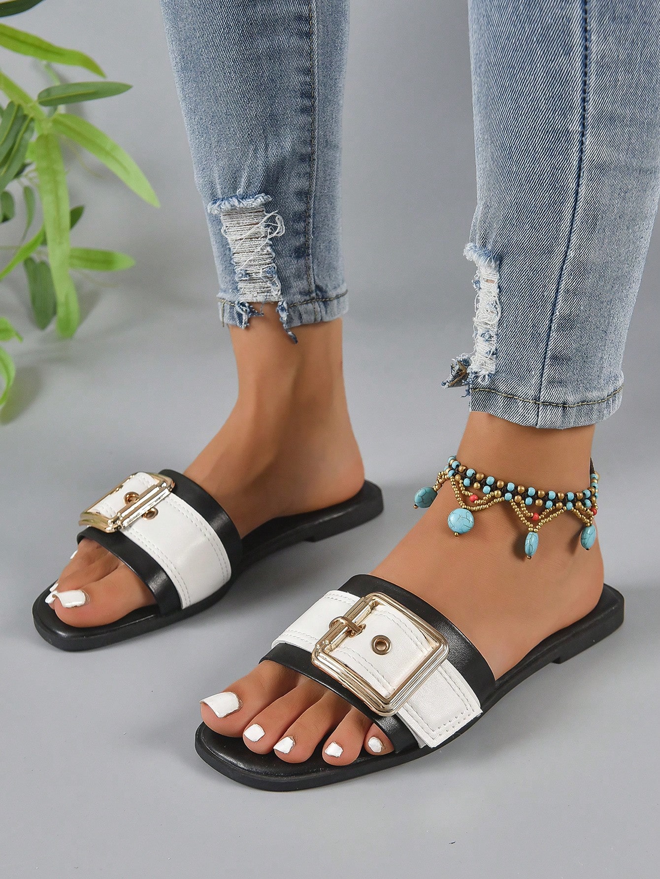 In Black and White Women Sandals