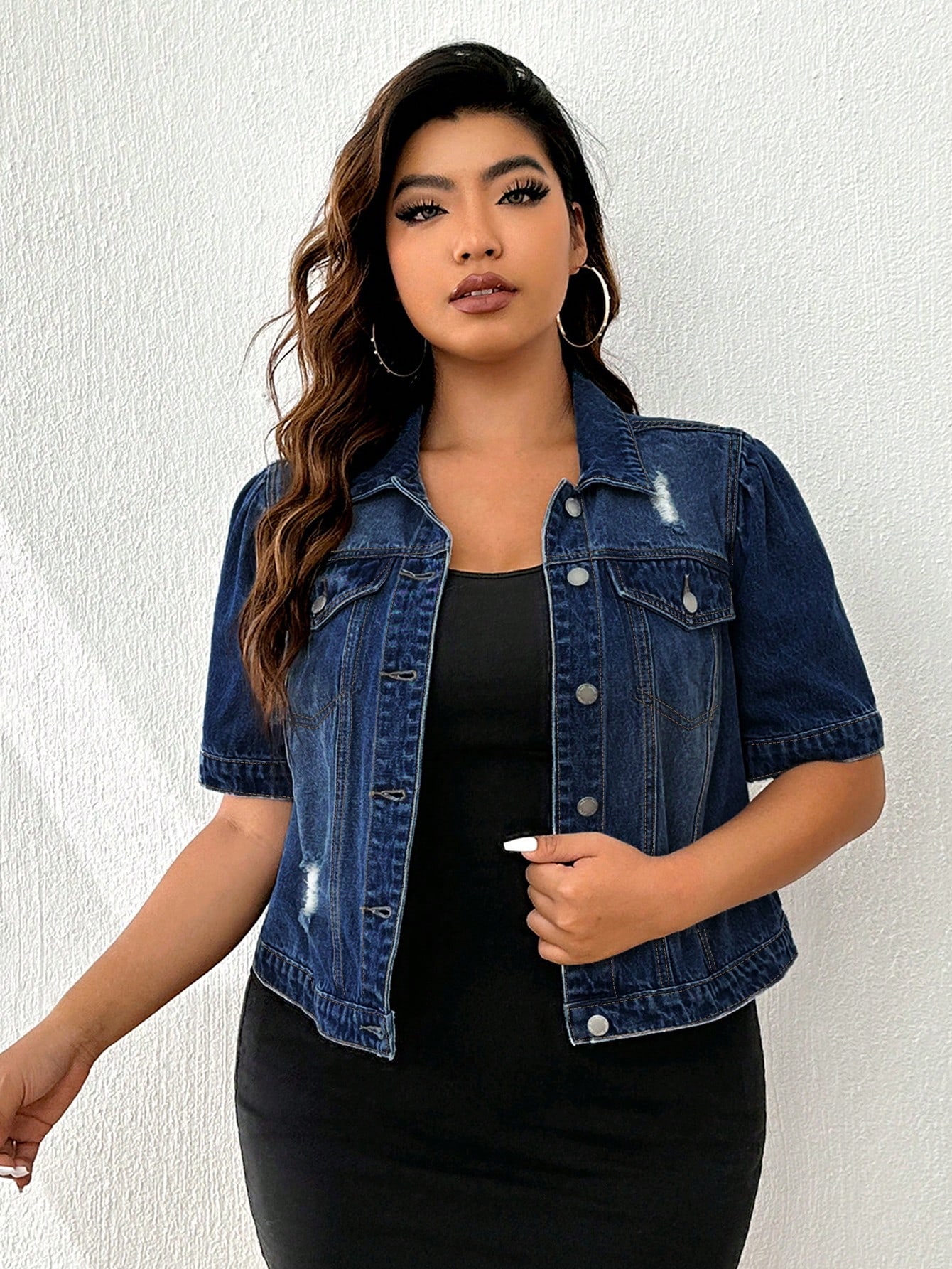 In Short Sleeve Plus Size Denim Jackets