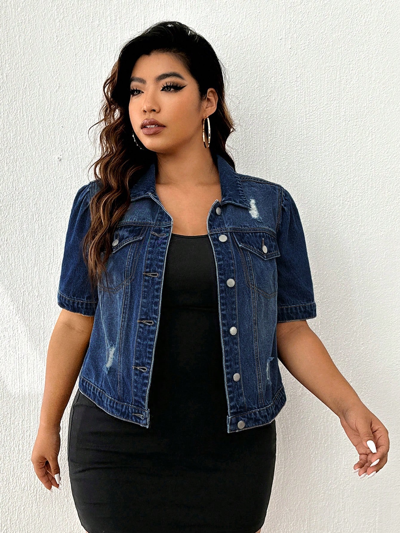 In Short Sleeve Plus Size Denim Jackets