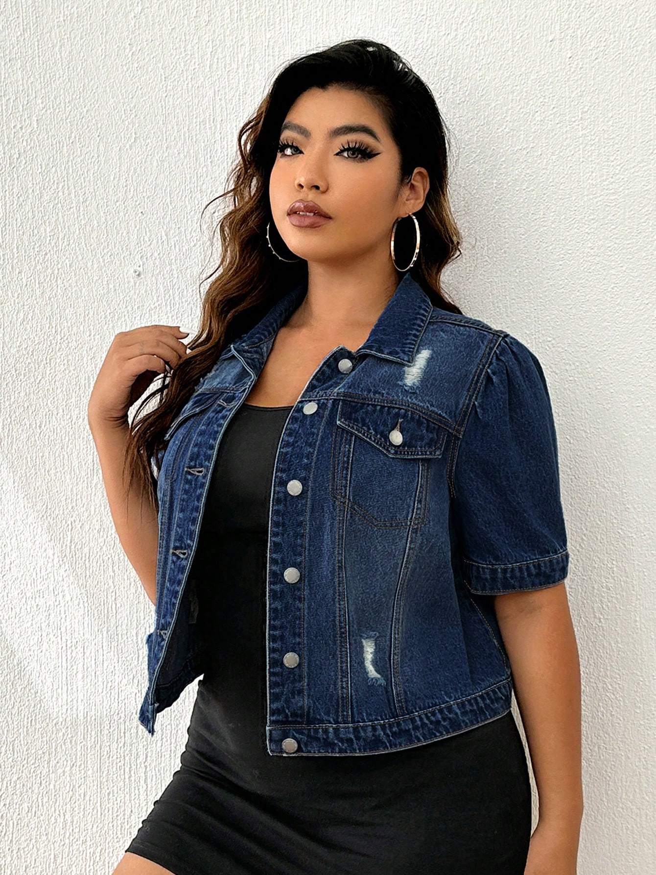 In Short Sleeve Plus Size Denim Jackets