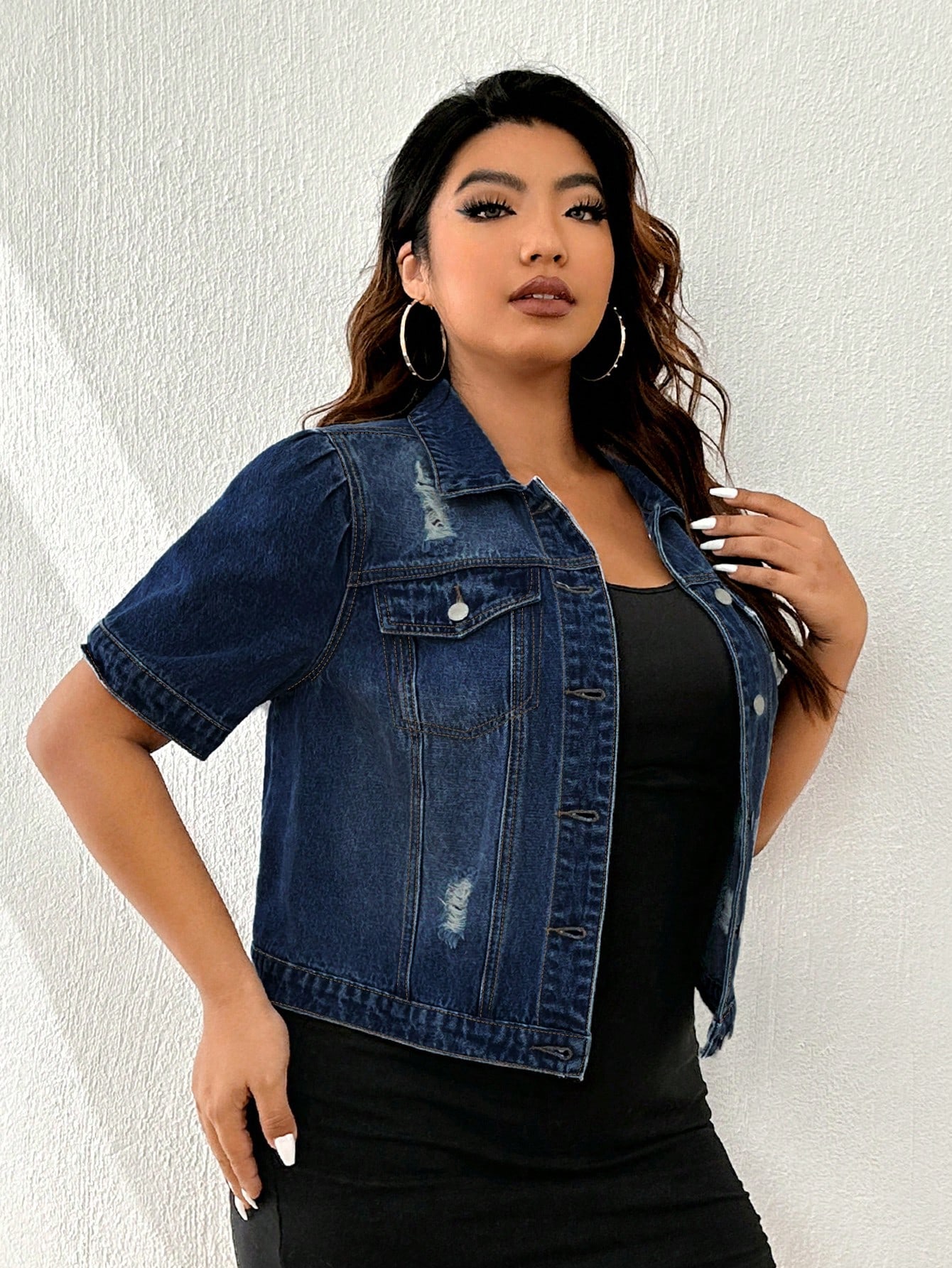 In Short Sleeve Plus Size Denim Jackets