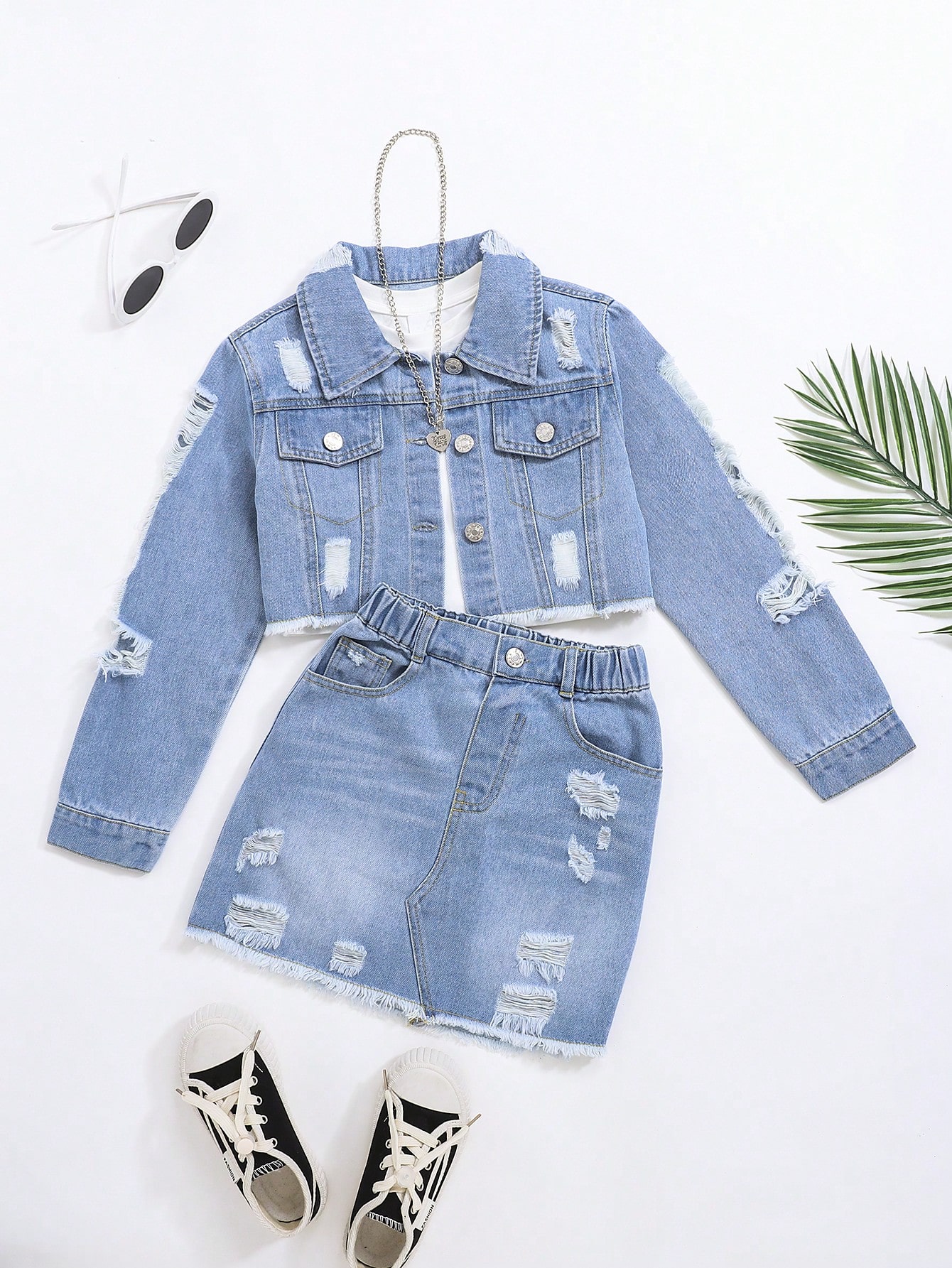 Tween Girls Denim Two-piece Outfits