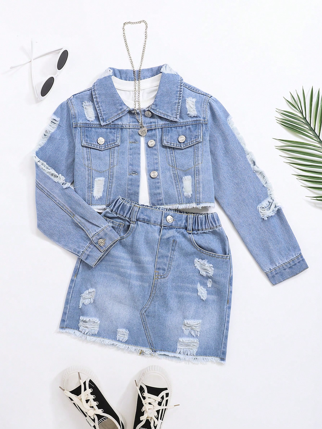 Tween Girls Denim Two-piece Outfits