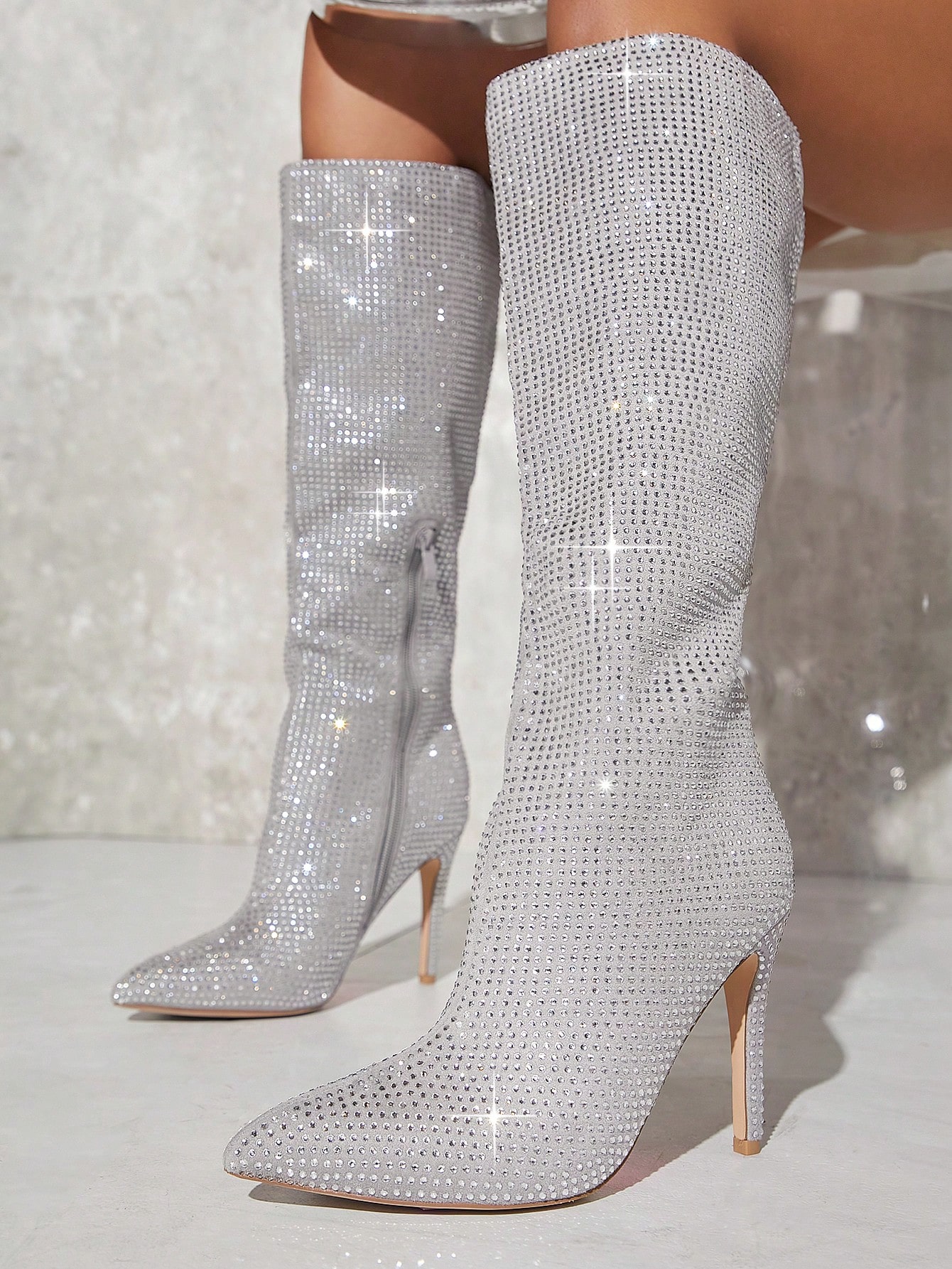 In Silver Women Knee-High Boots