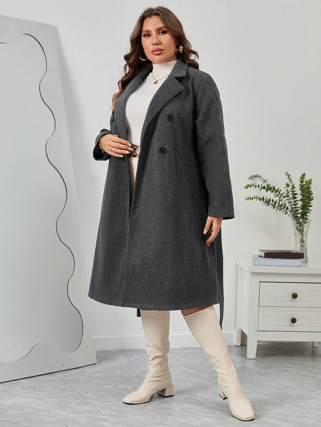 In Long Sleeve Plus Size Overcoats