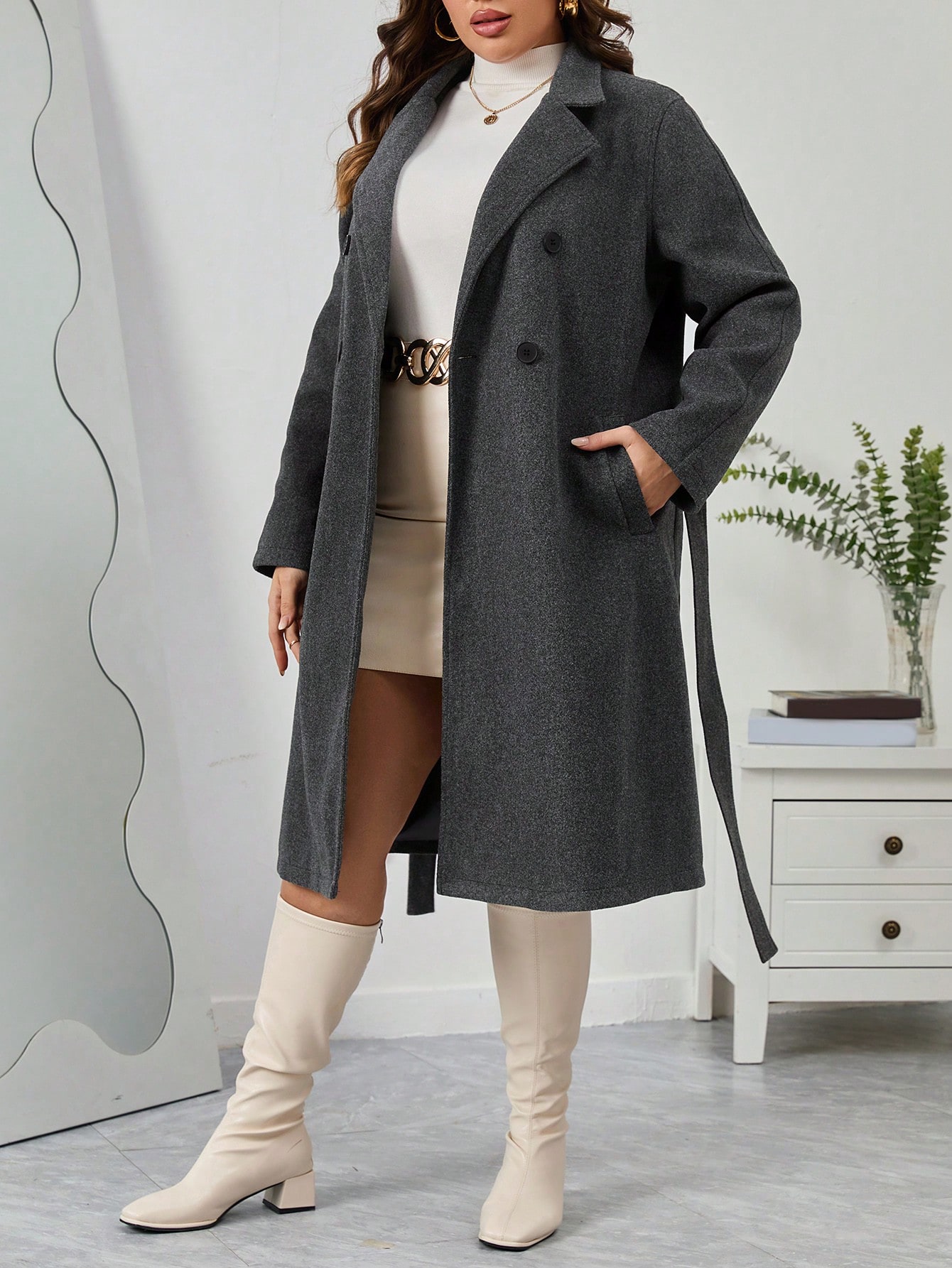 In Long Sleeve Plus Size Overcoats