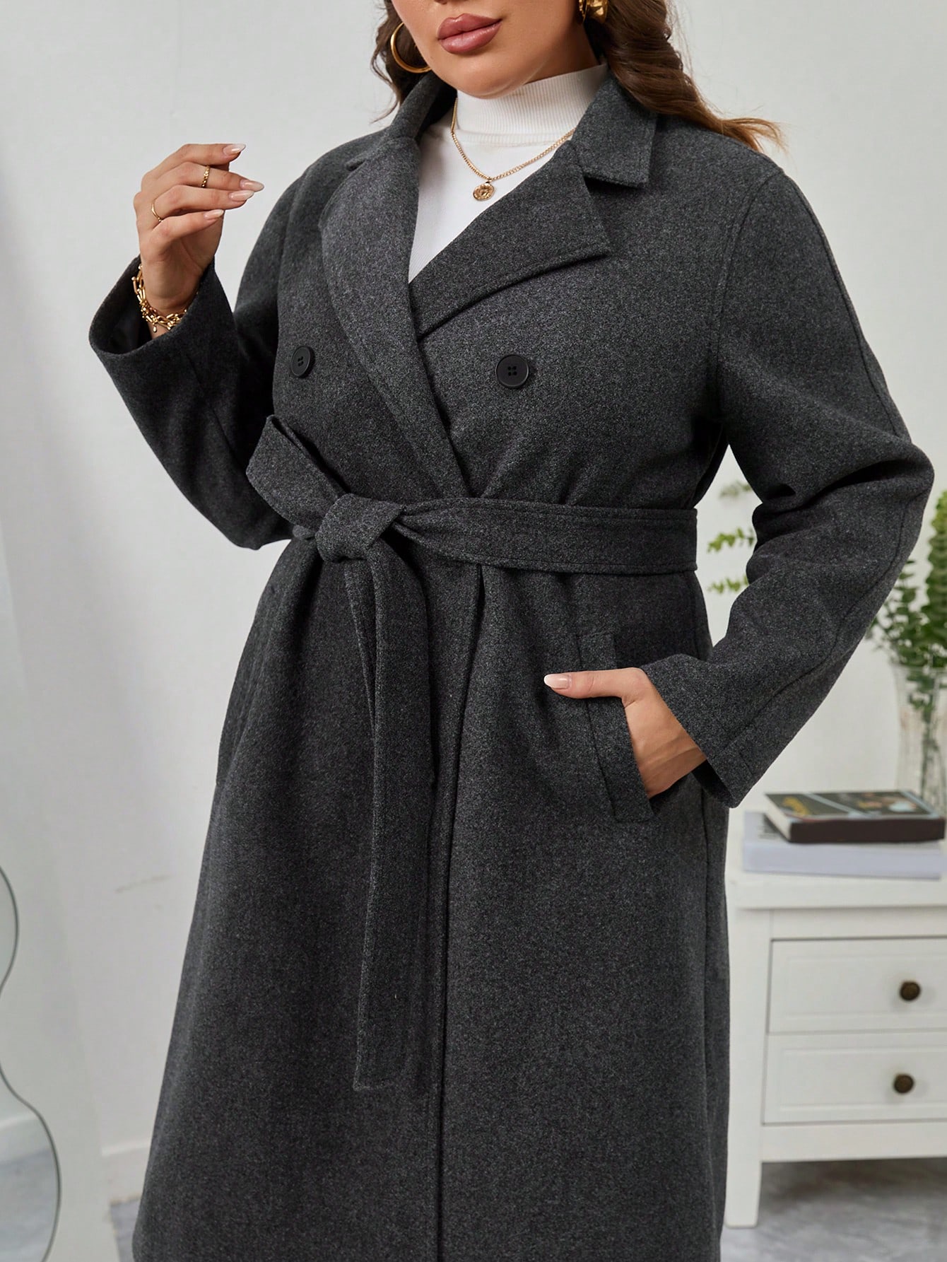 In Long Sleeve Plus Size Overcoats