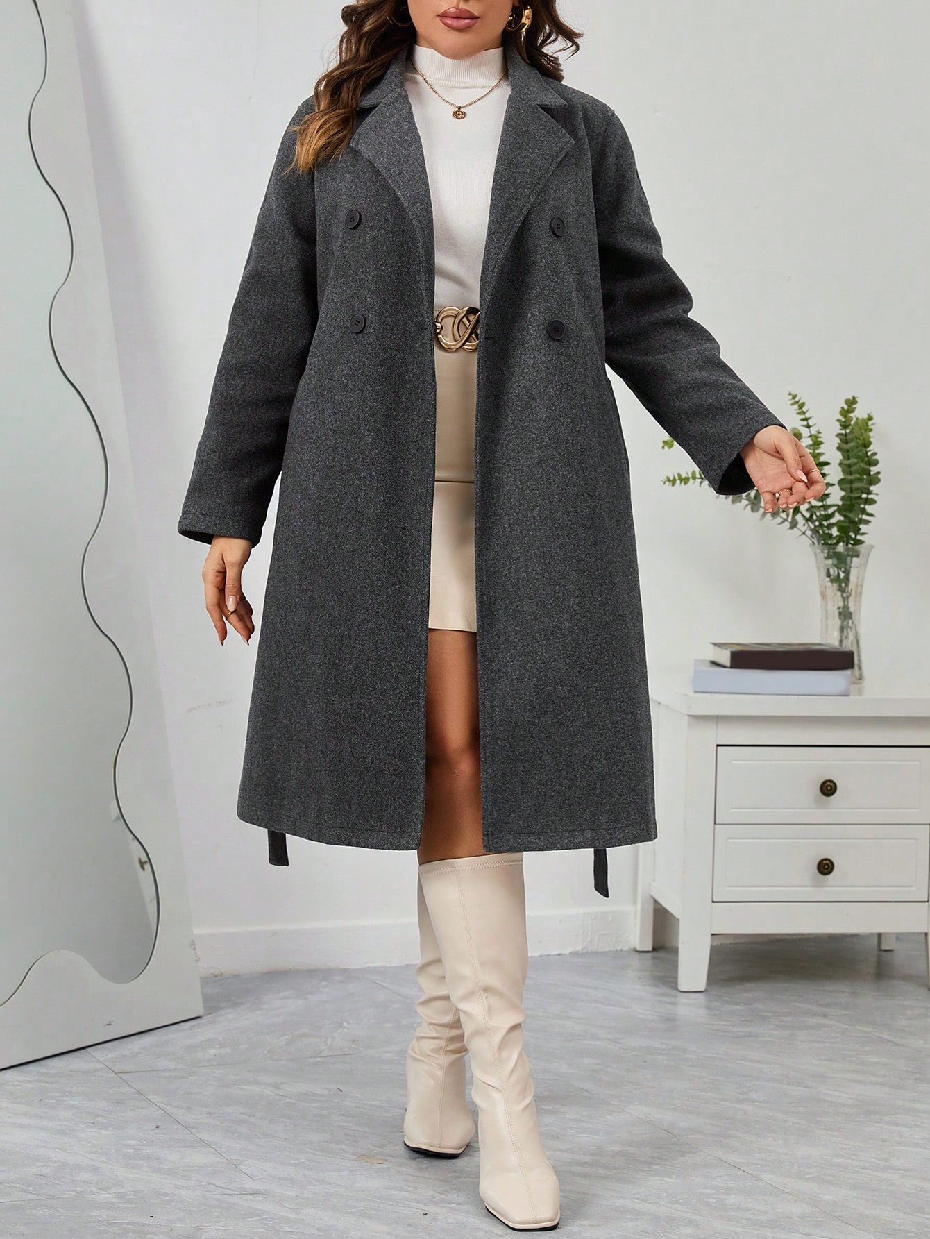 In Long Sleeve Plus Size Overcoats