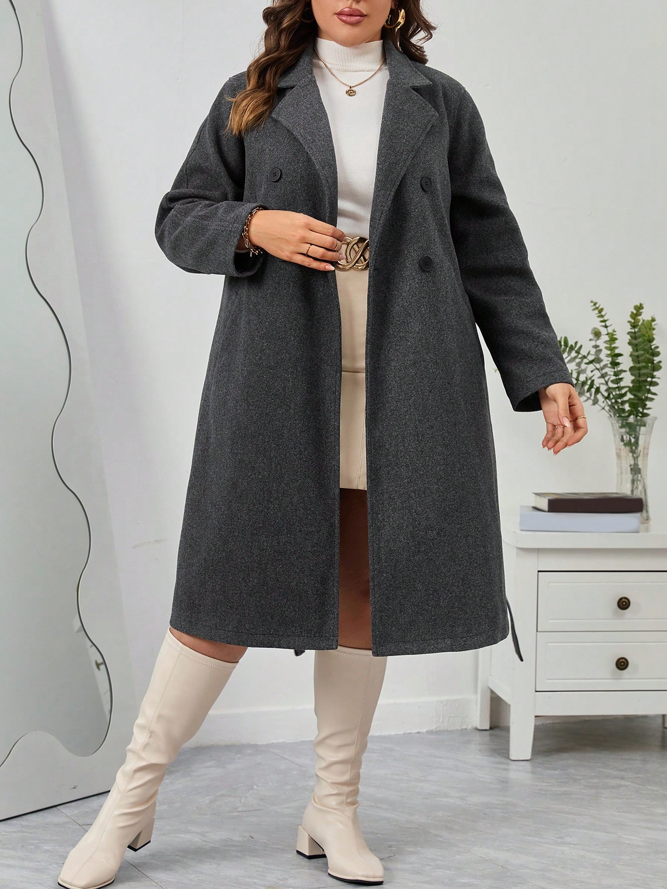 In Long Sleeve Plus Size Overcoats