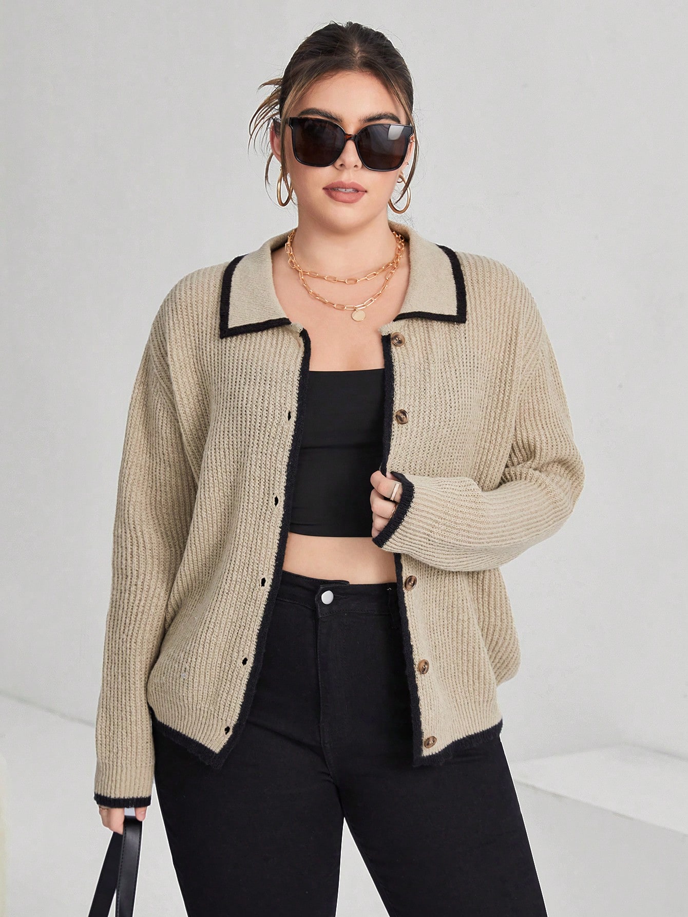 In Long Sleeve Plus Size Cardigans