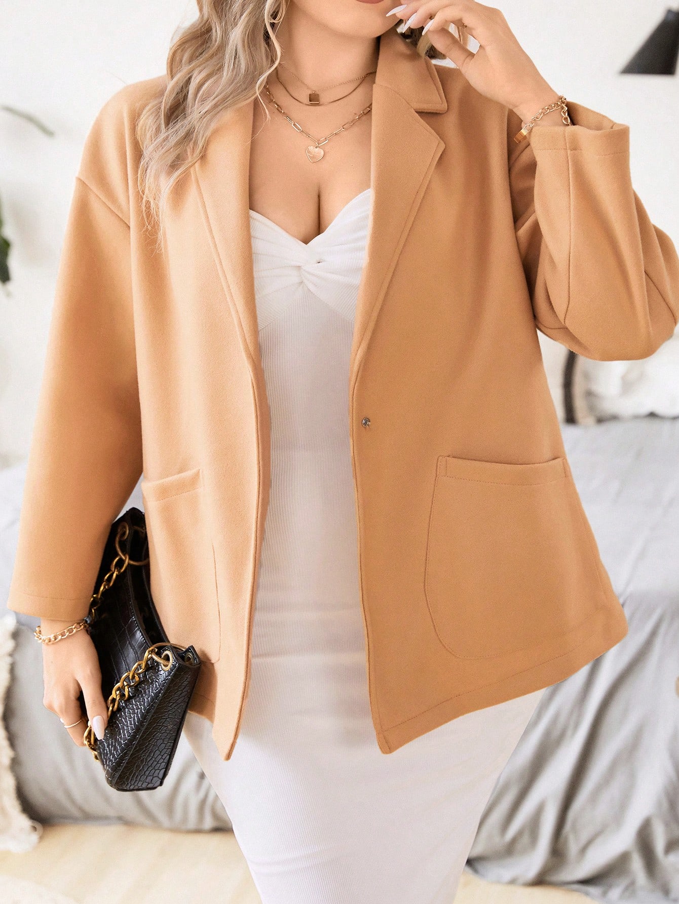 In Long Sleeve Plus Size Overcoats