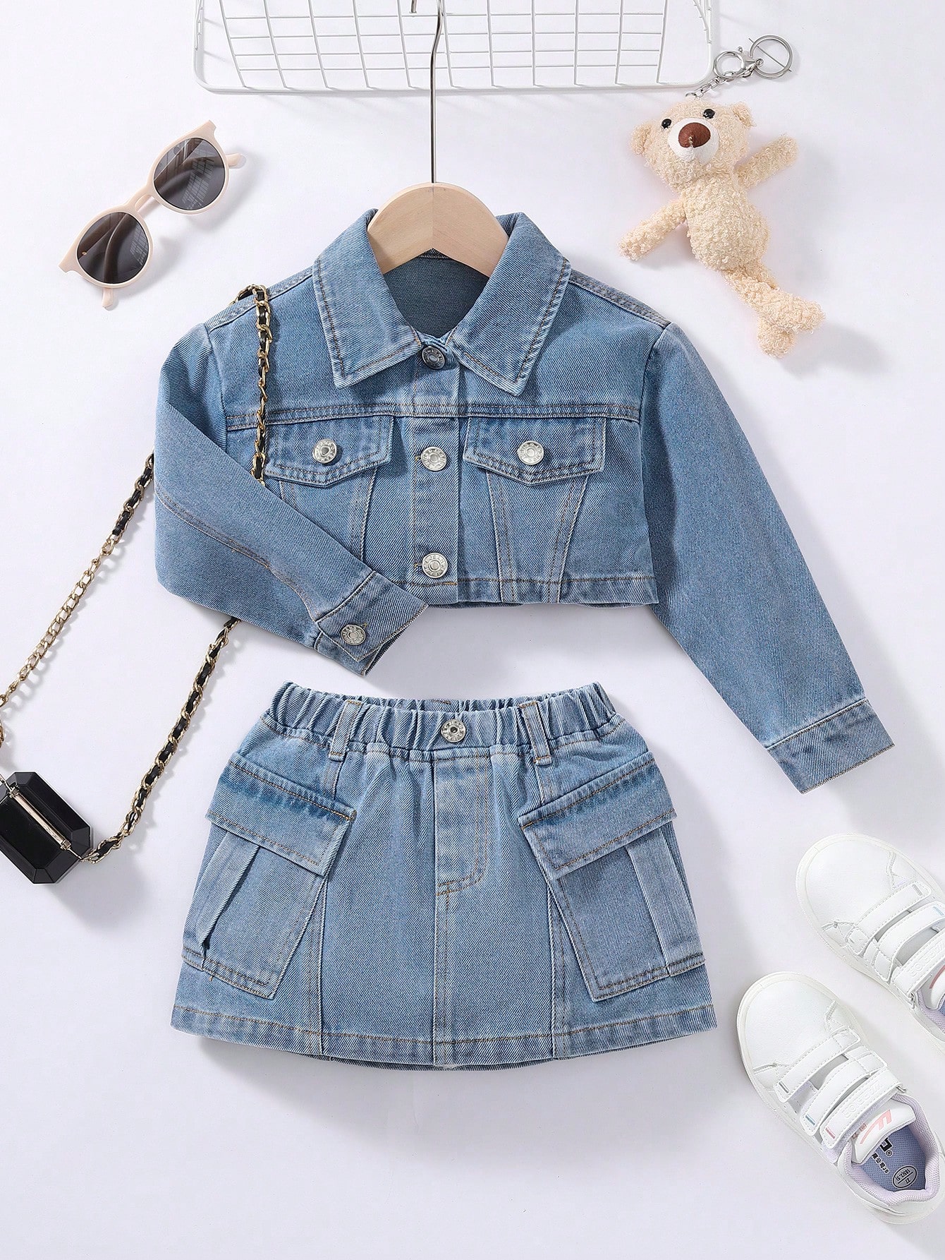 Young Girls Denim Two-piece Outfits