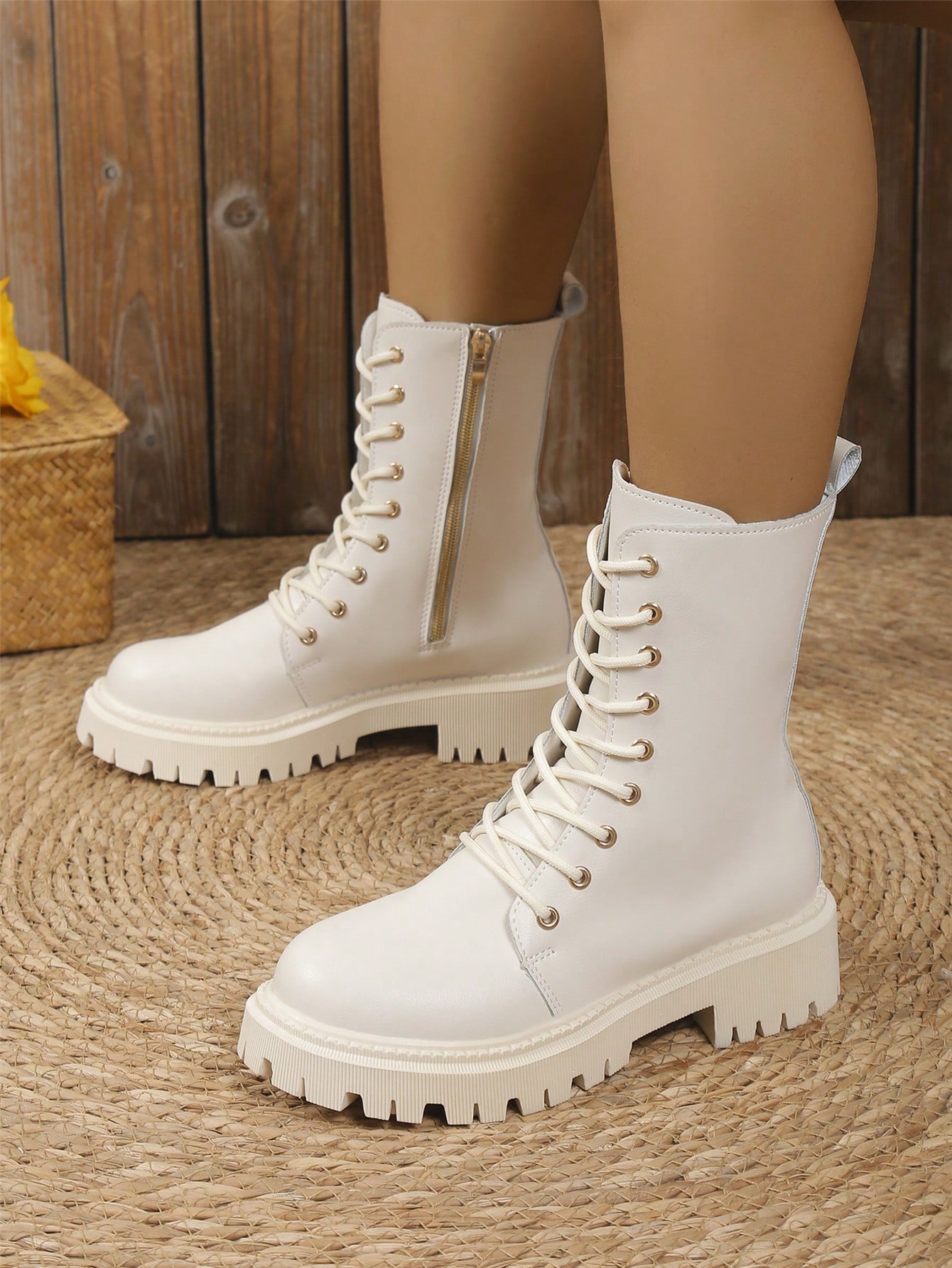 In Beige Women Mid-Calf Boots