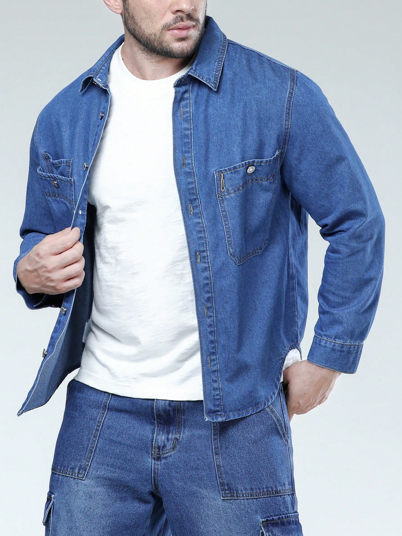 Men Plus Size Denim Shirts