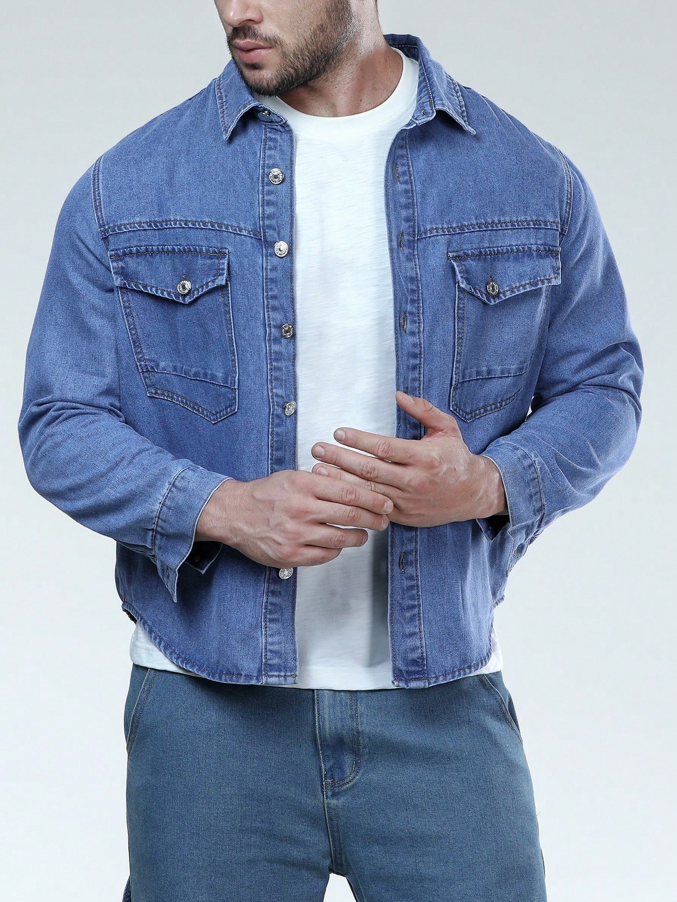 Men Plus Size Denim Shirts