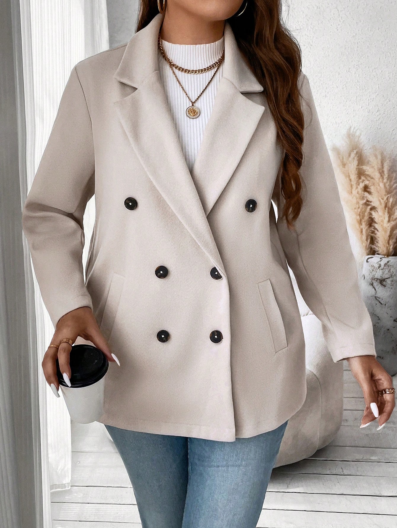 In Long Sleeve Plus Size Overcoats