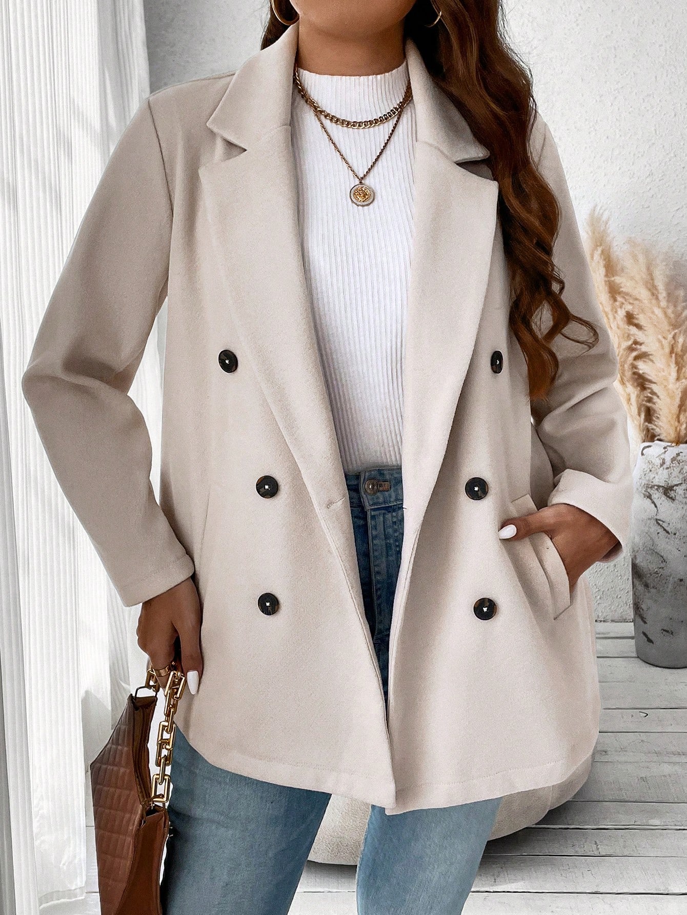 In Long Sleeve Plus Size Overcoats