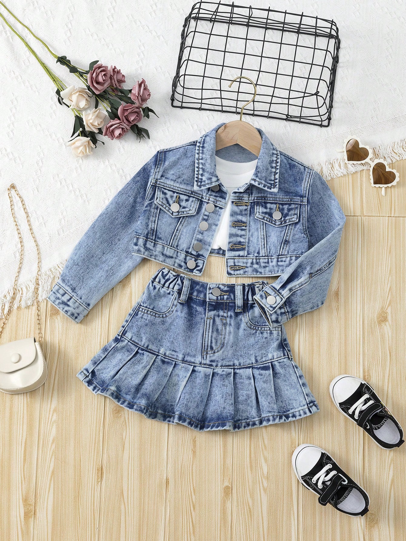 Young Girls Denim Two-piece Outfits