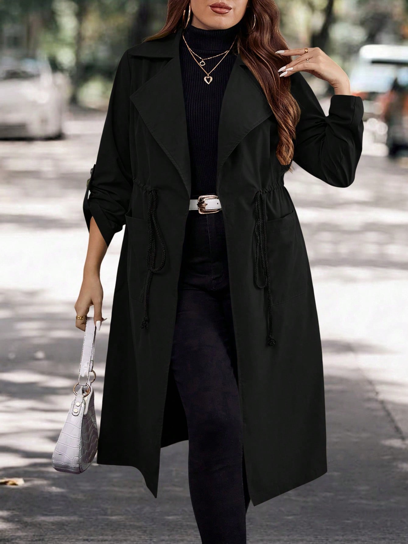 In Long Sleeve Plus Size Trench Coats