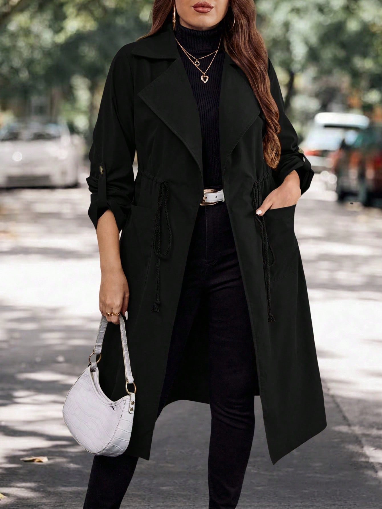 In Long Sleeve Plus Size Trench Coats