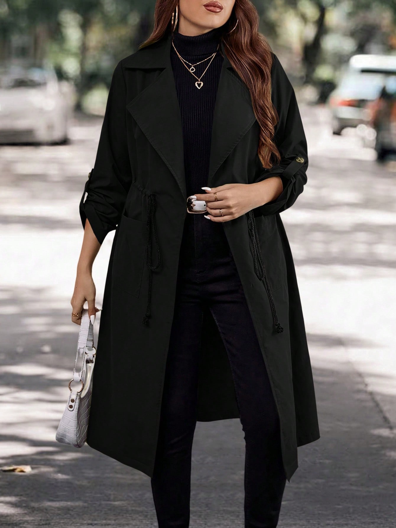 In Long Sleeve Plus Size Trench Coats