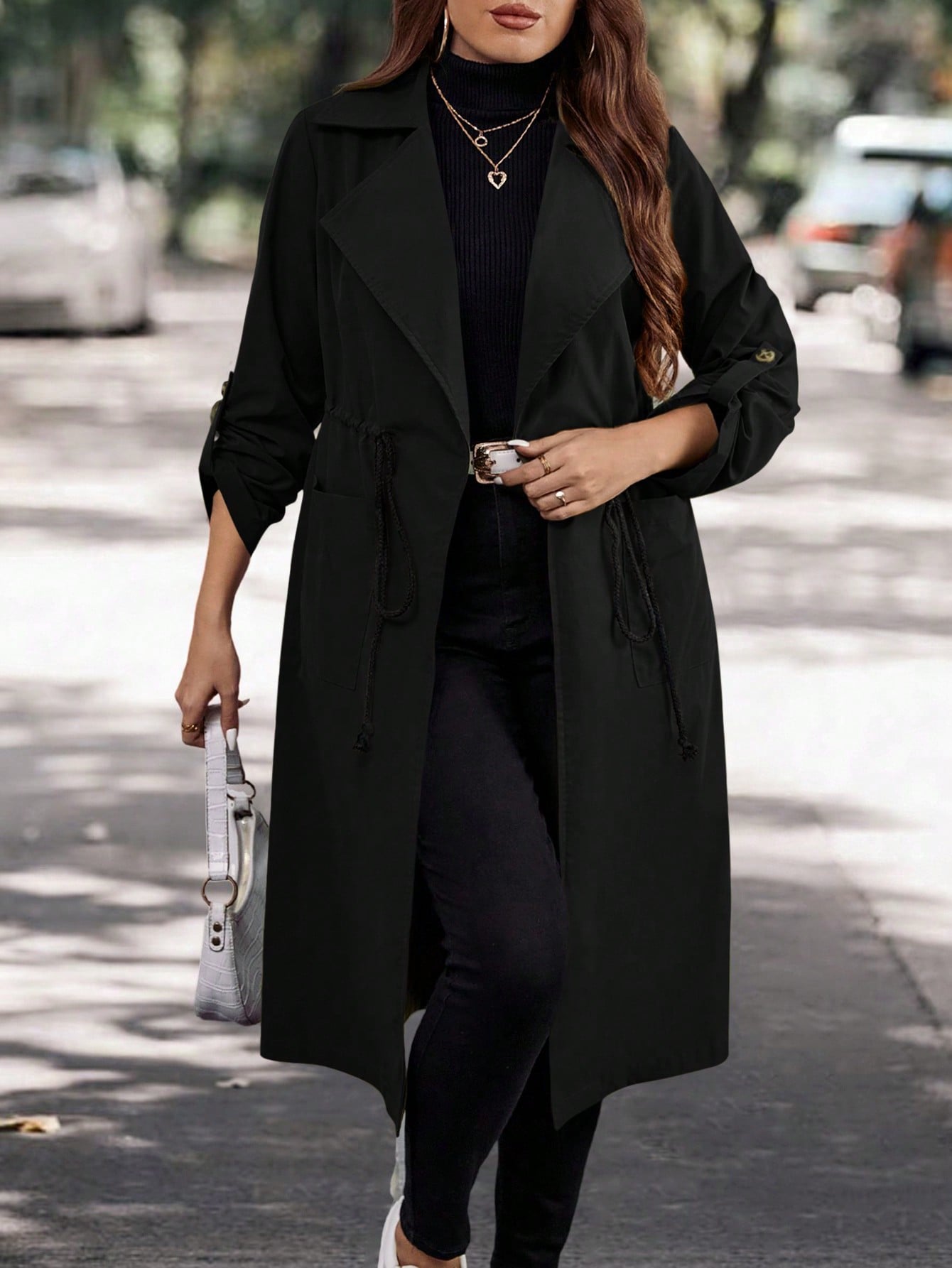 In Long Sleeve Plus Size Trench Coats