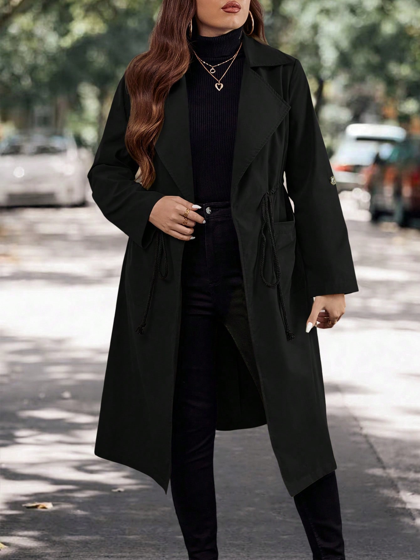 In Long Sleeve Plus Size Trench Coats