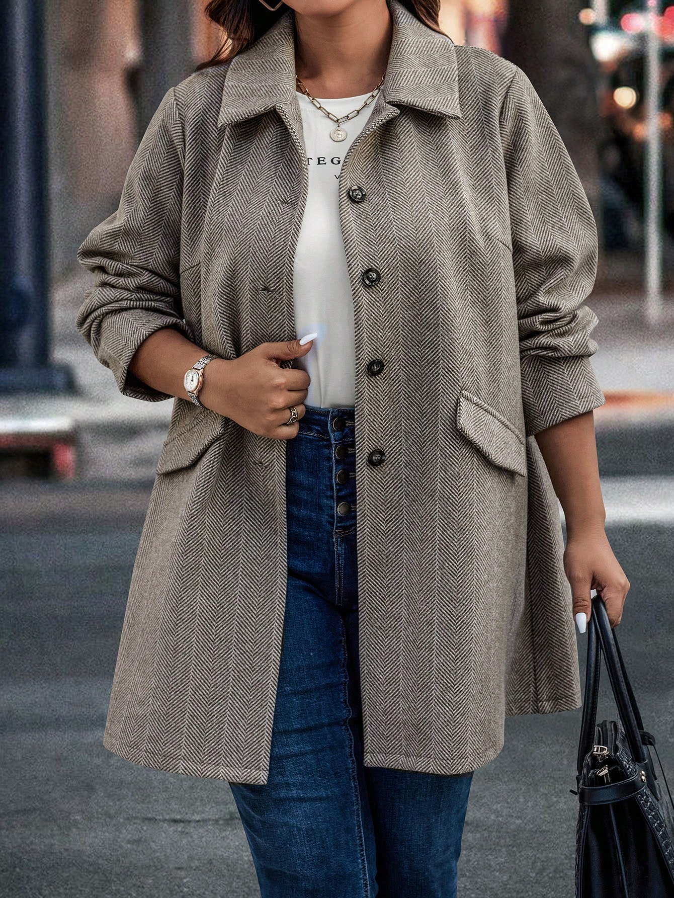 In Long Sleeve Plus Size Overcoats