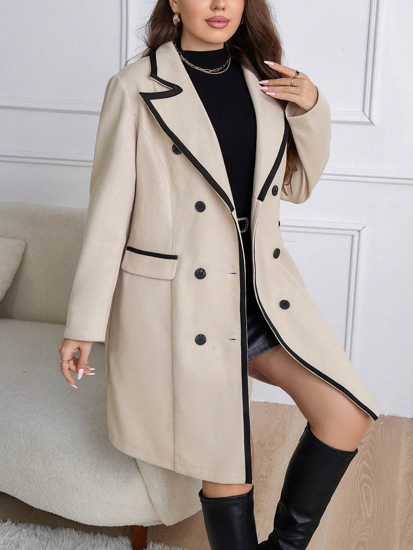 In Long Sleeve Plus Size Overcoats