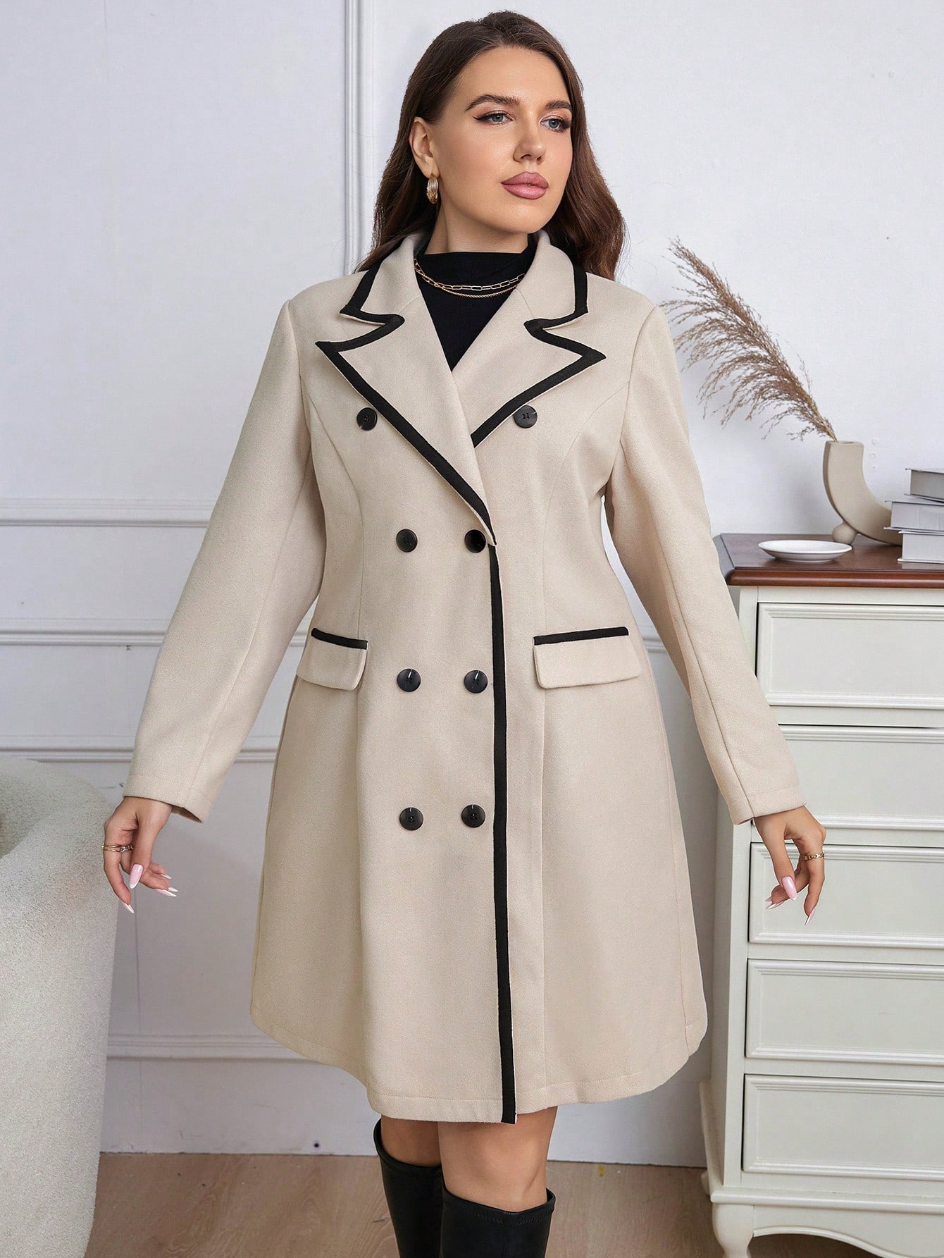 In Long Sleeve Plus Size Overcoats