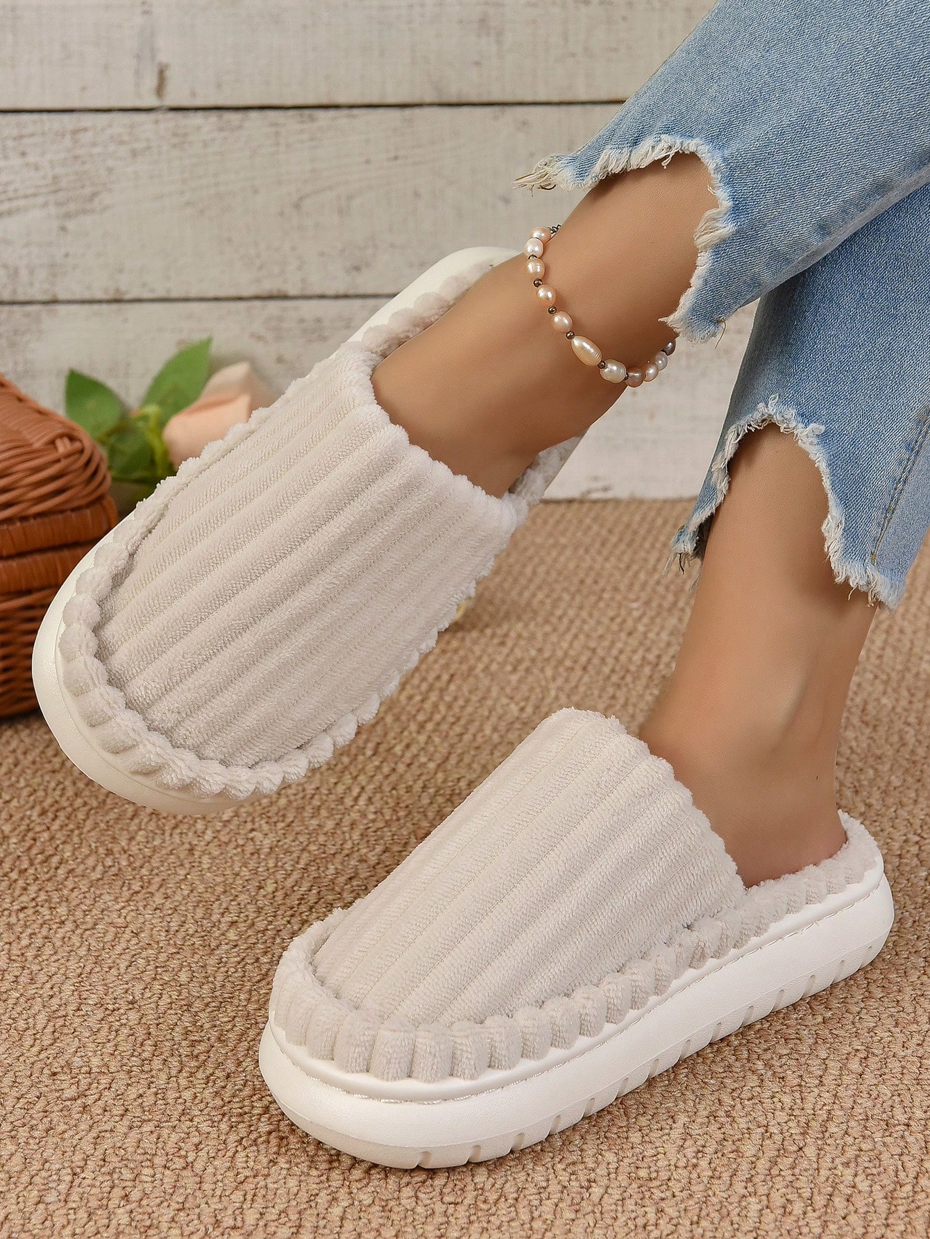 In Beige Women Home Slippers