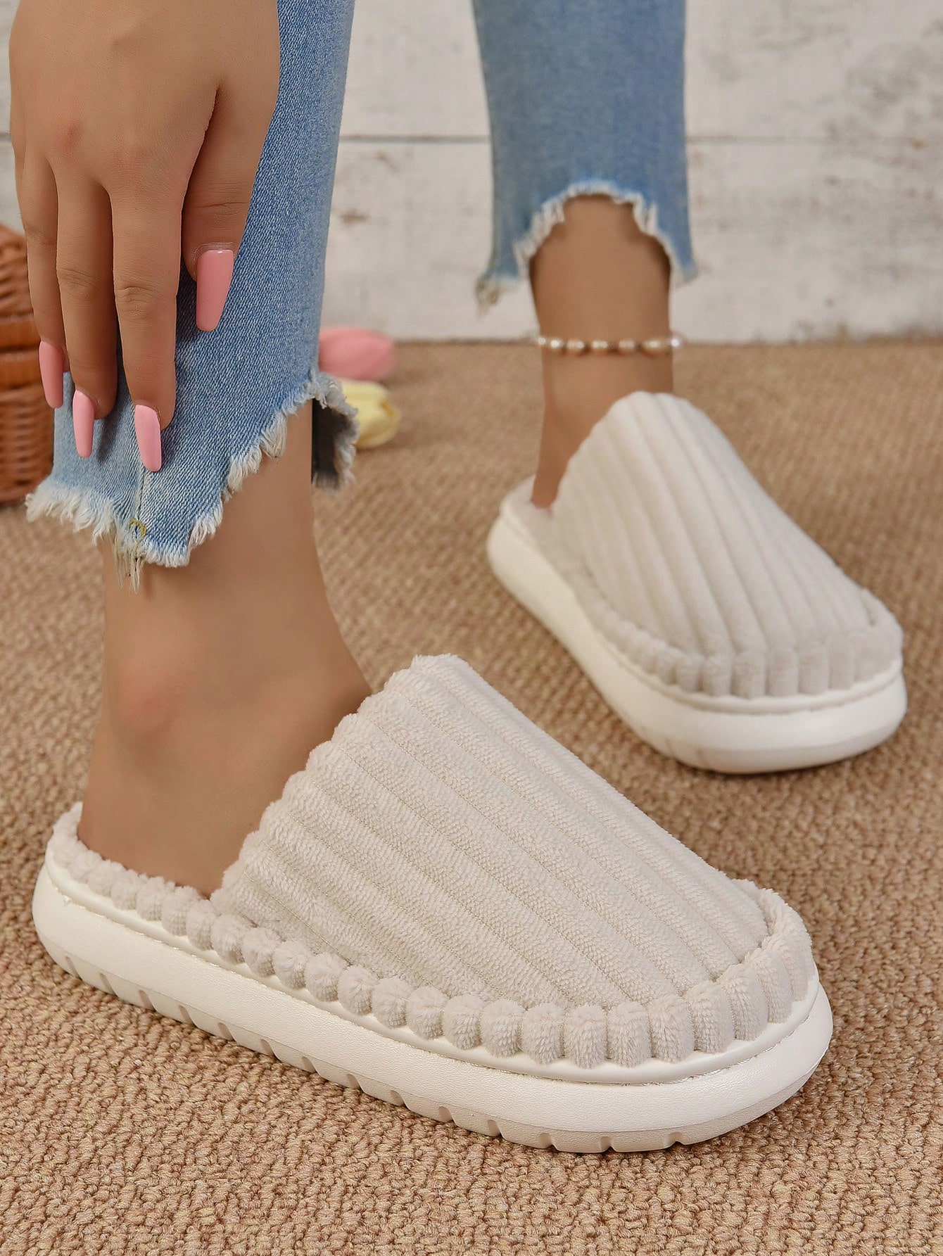 In Beige Women Home Slippers