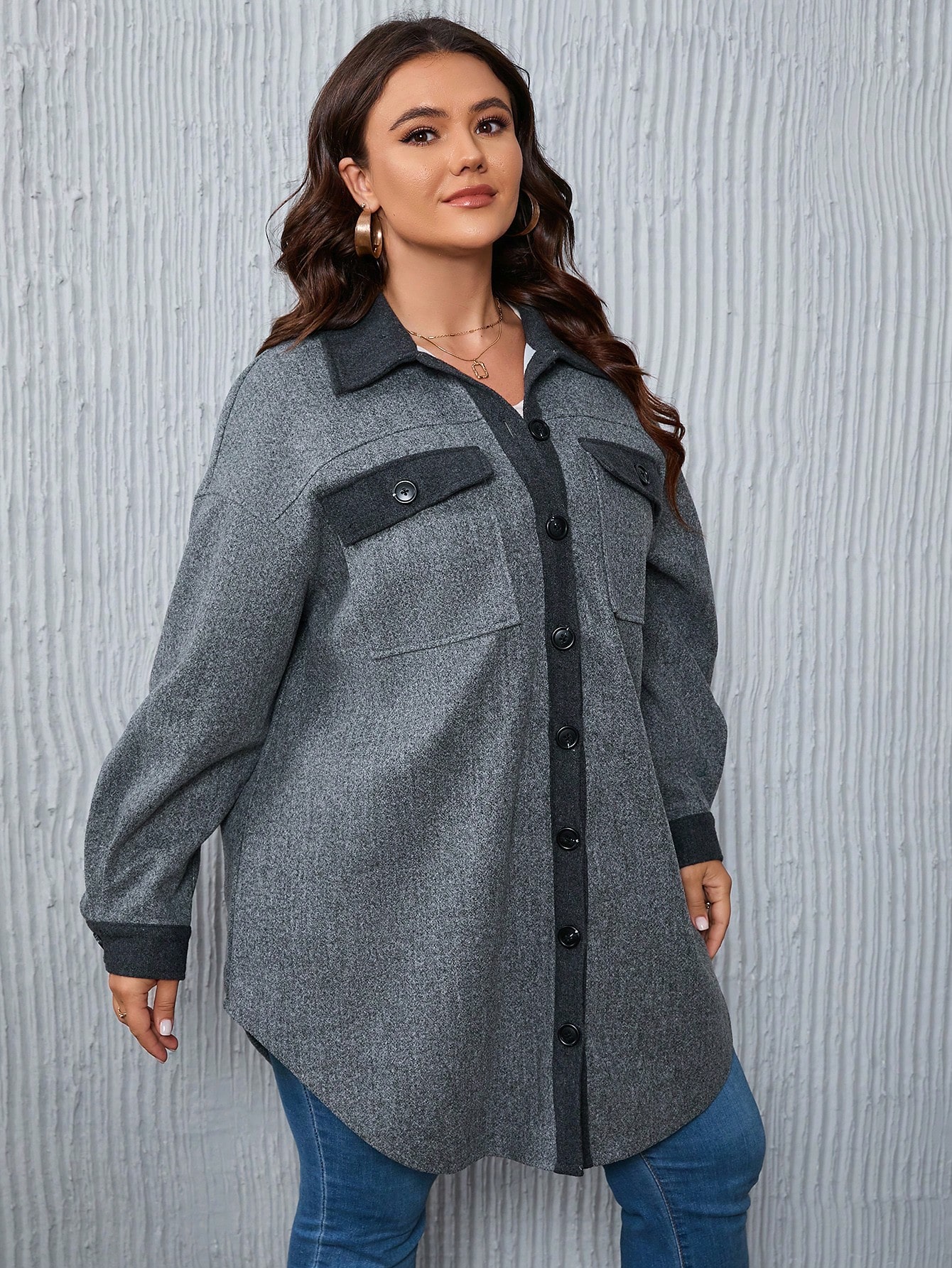 In Long Sleeve Plus Size Overcoats