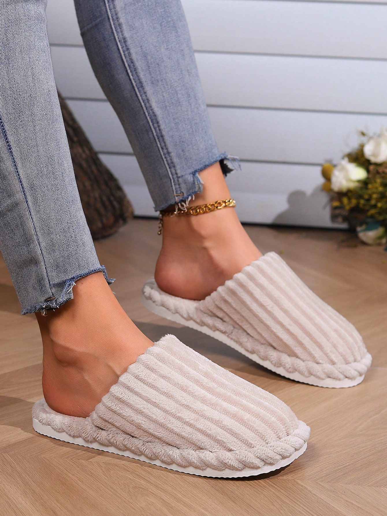 In Beige Women Home Slippers