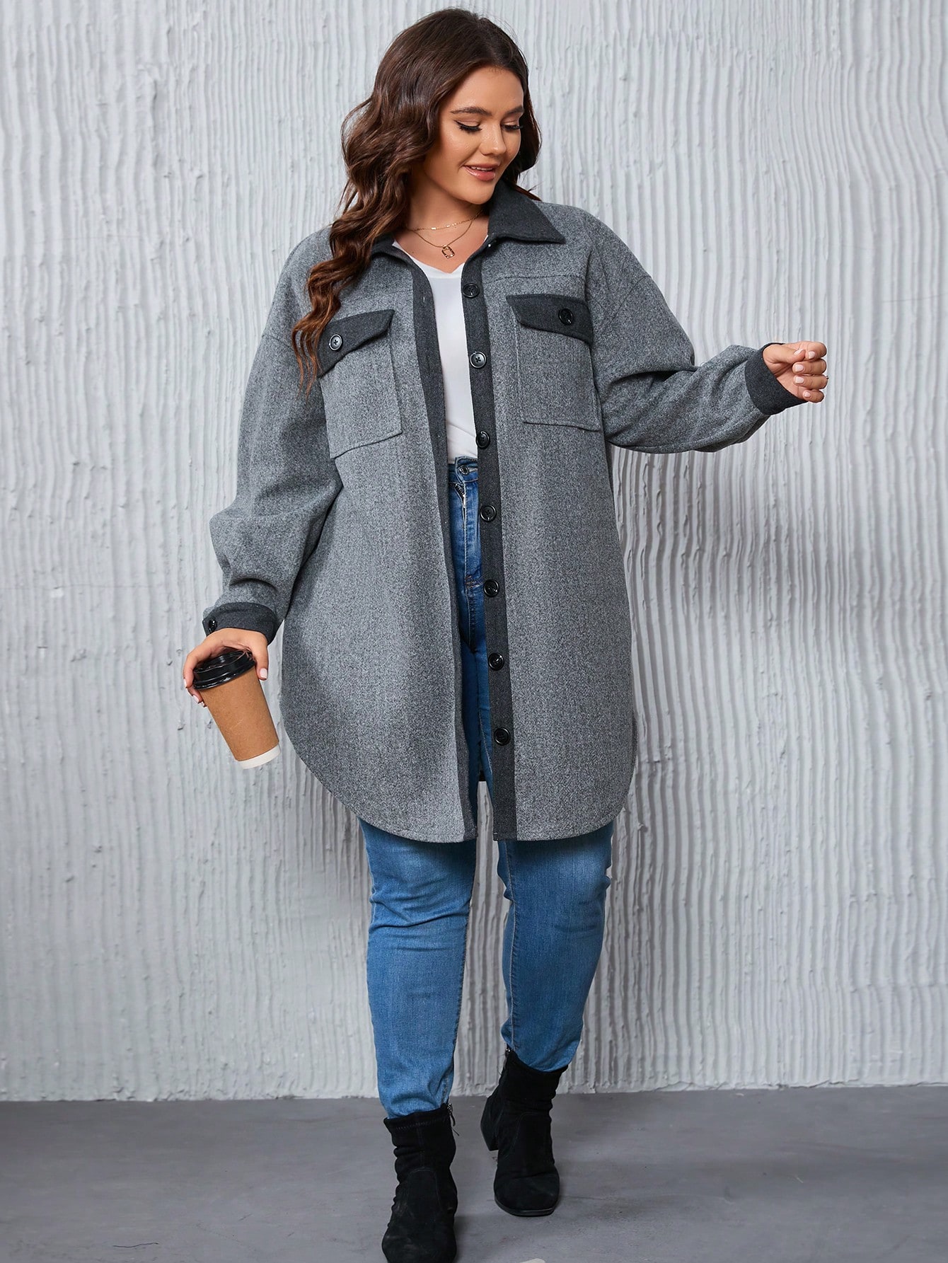 In Long Sleeve Plus Size Overcoats