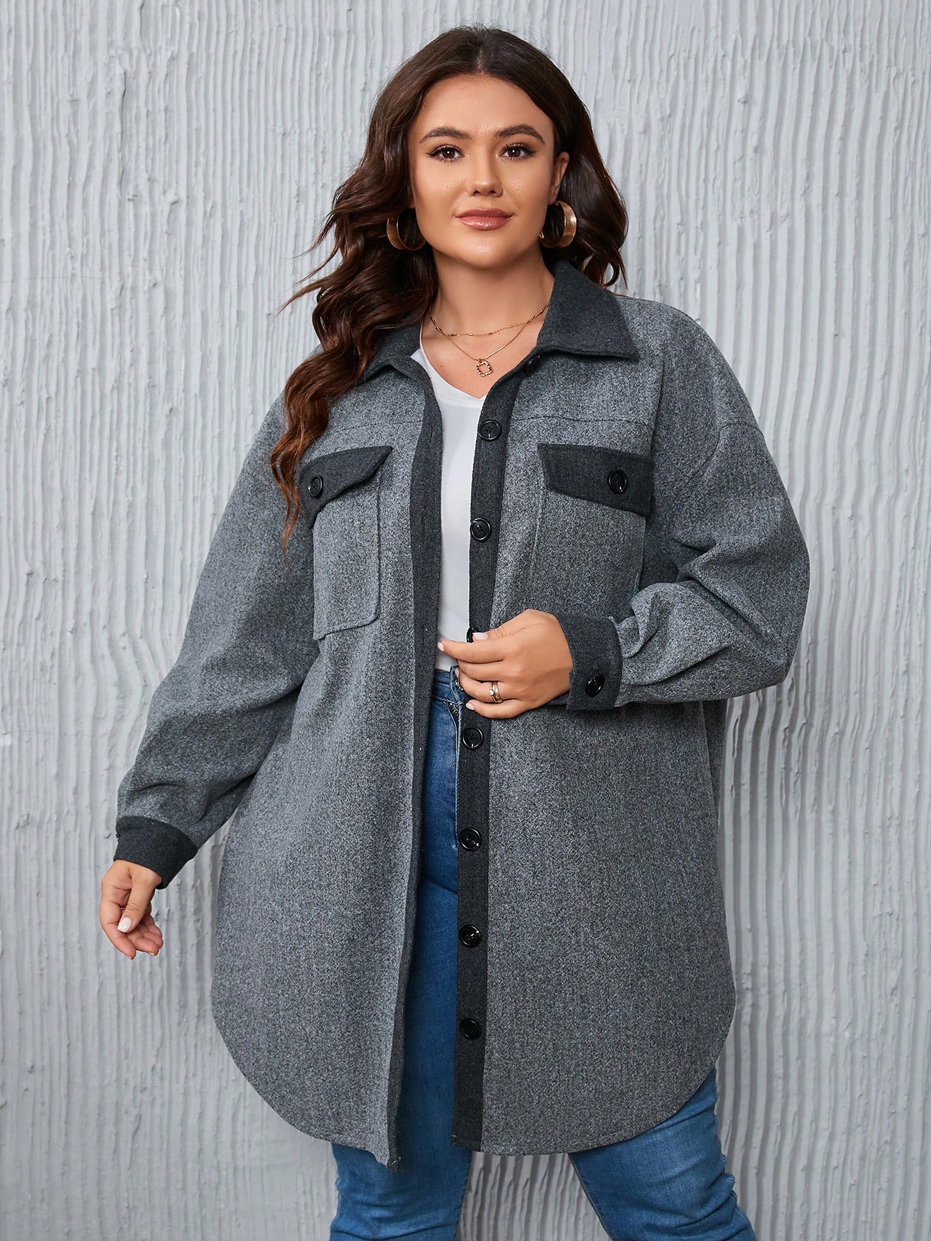 In Long Sleeve Plus Size Overcoats