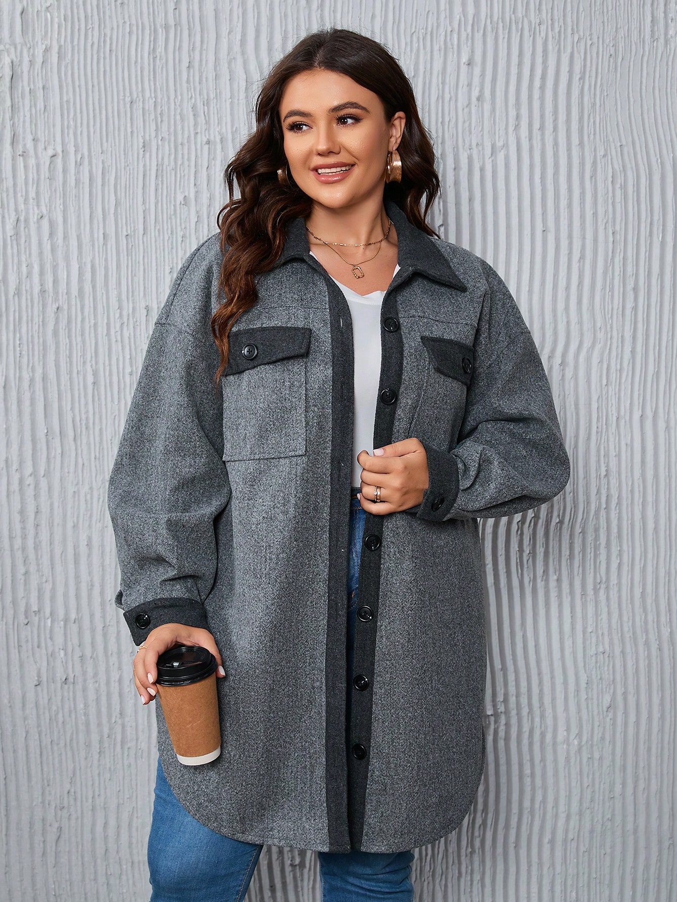 In Long Sleeve Plus Size Overcoats