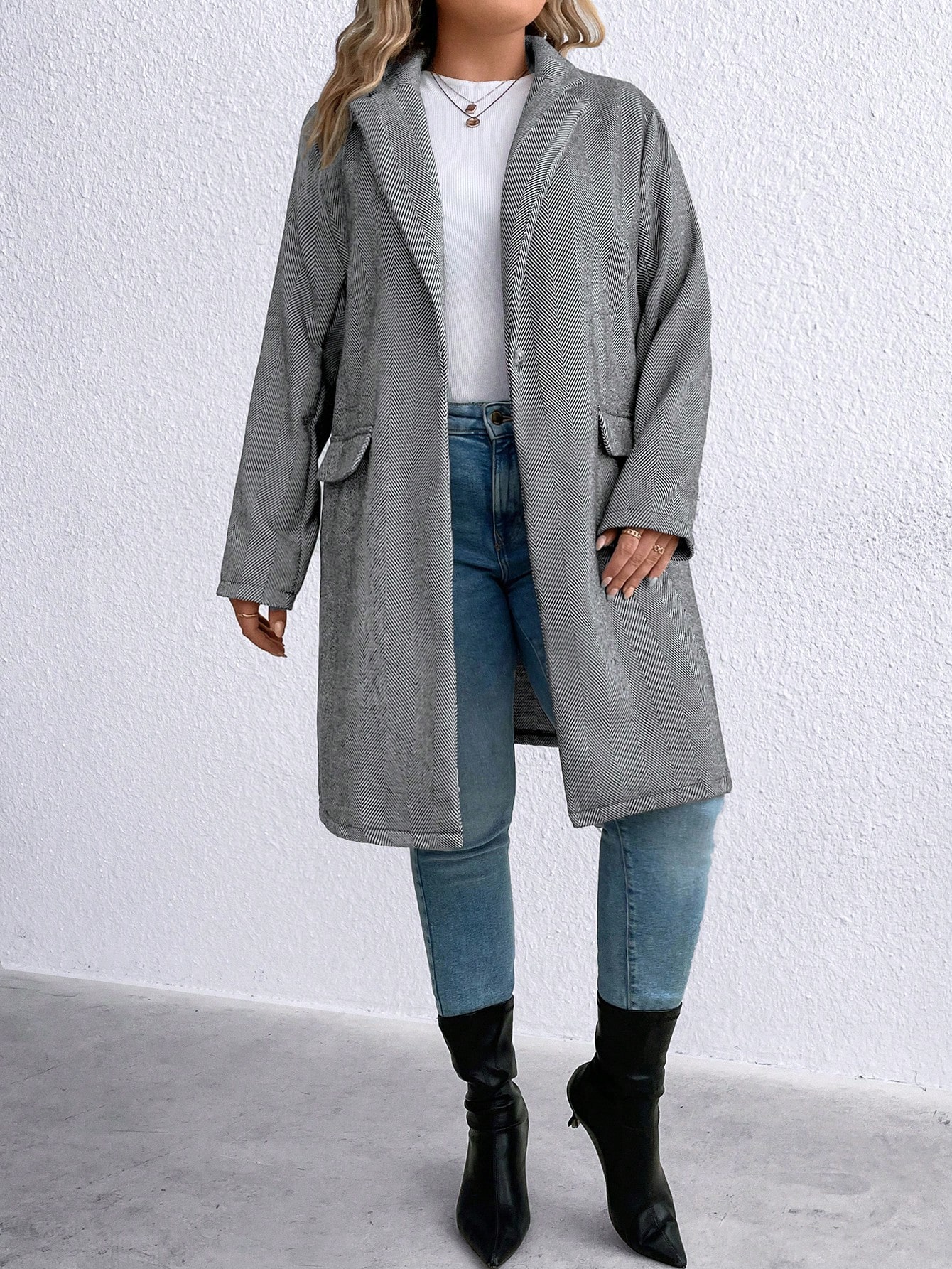 In Long Sleeve Plus Size Overcoats