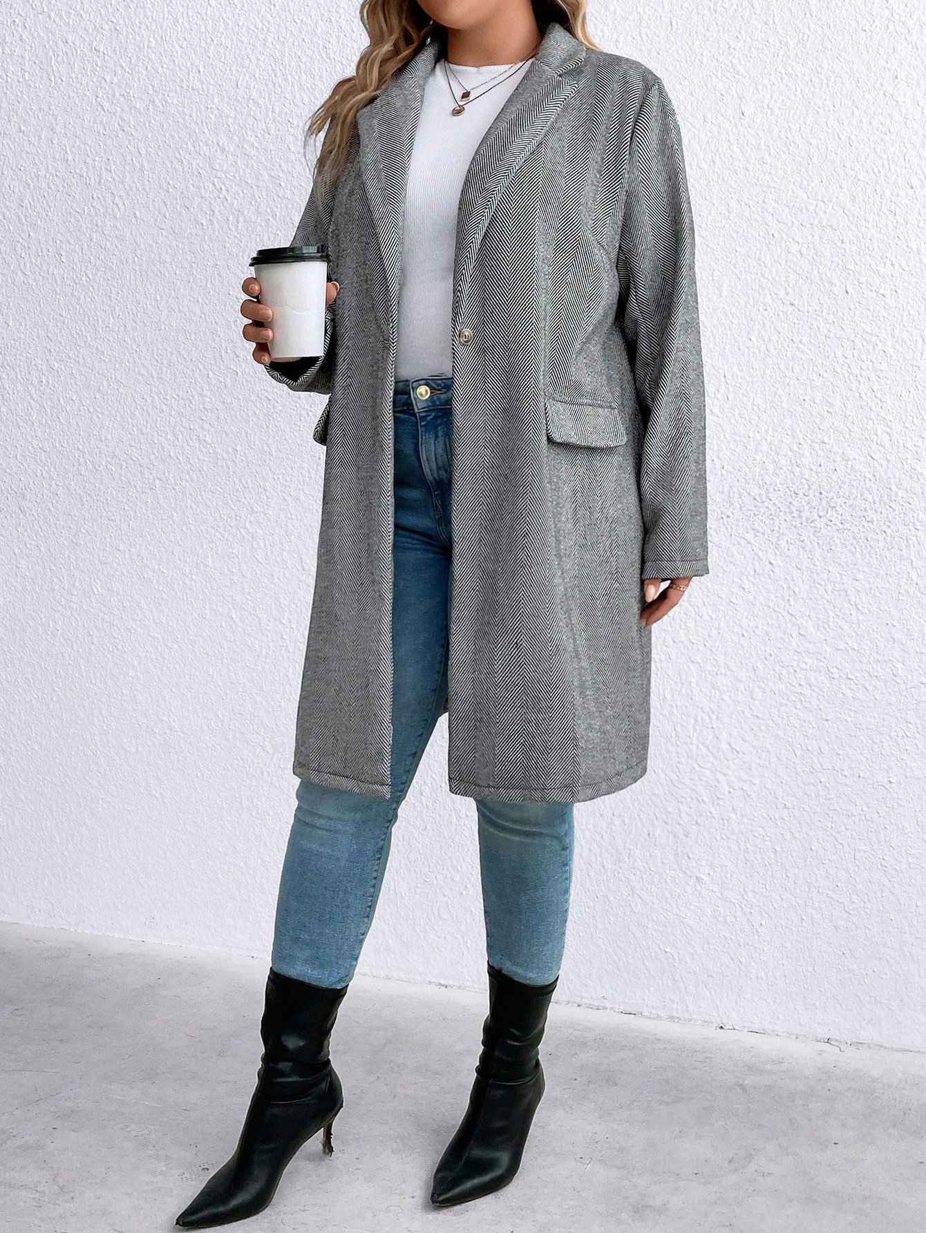 In Long Sleeve Plus Size Overcoats