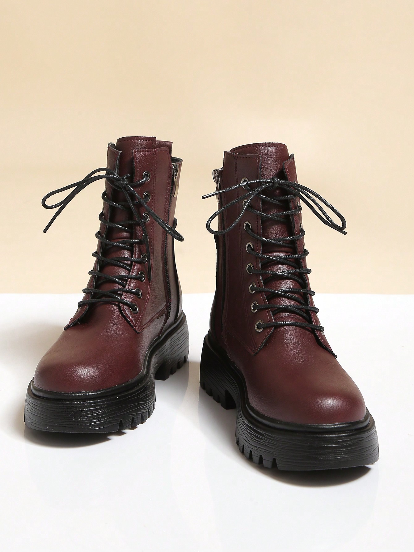 In Burgundy Women Fashion Boots