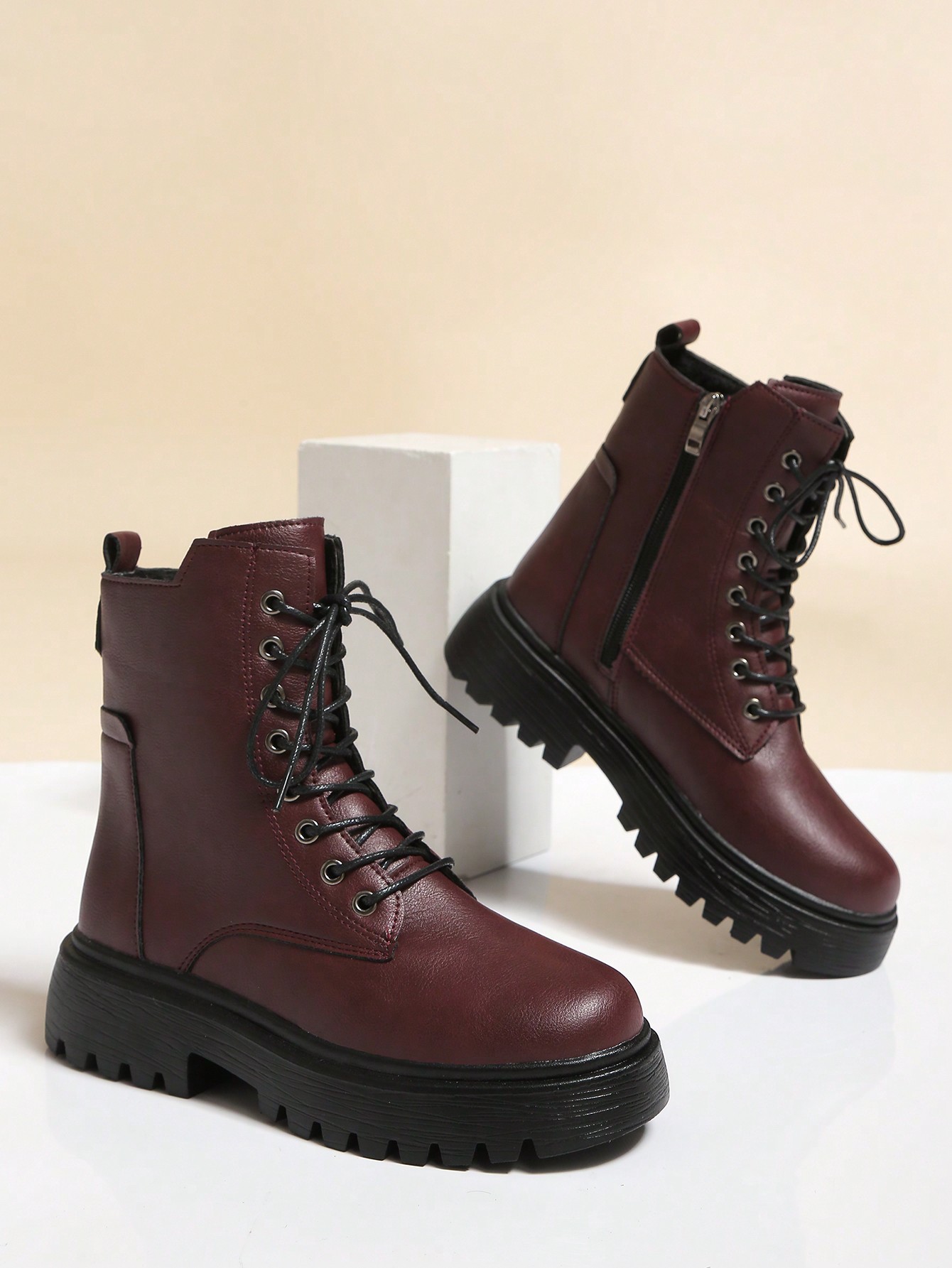 In Burgundy Women Fashion Boots