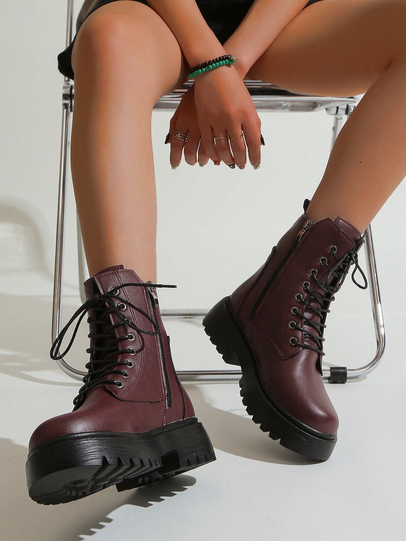 In Burgundy Women Fashion Boots