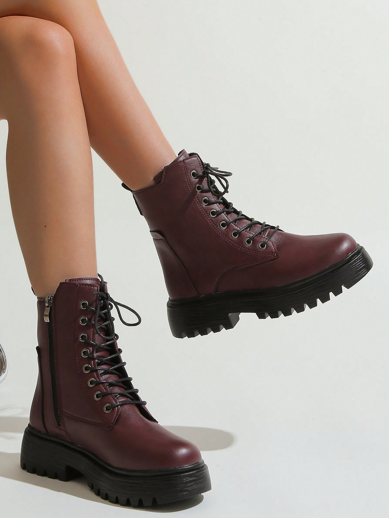 In Burgundy Women Fashion Boots