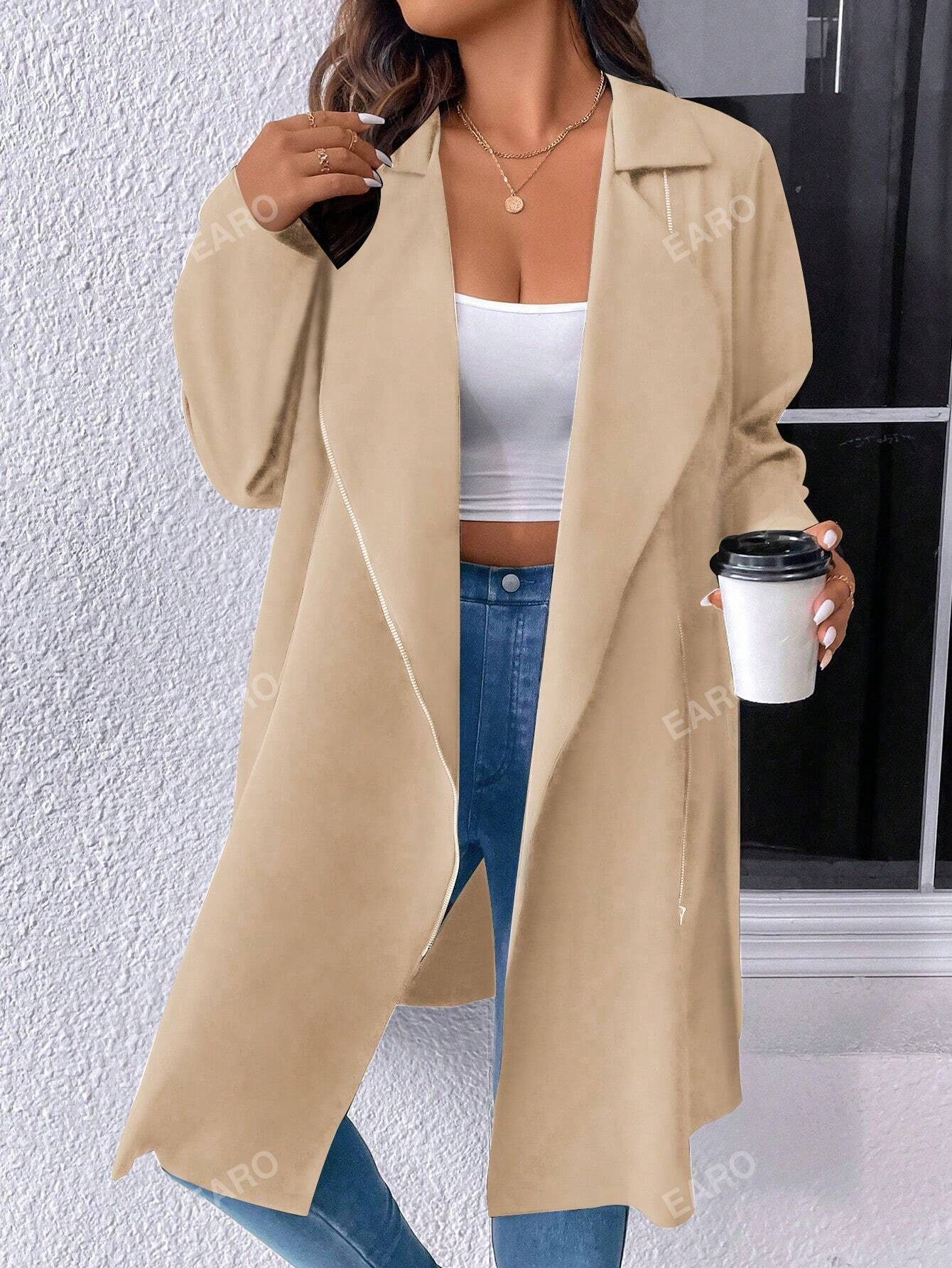 In Long Sleeve Plus Size Trench Coats