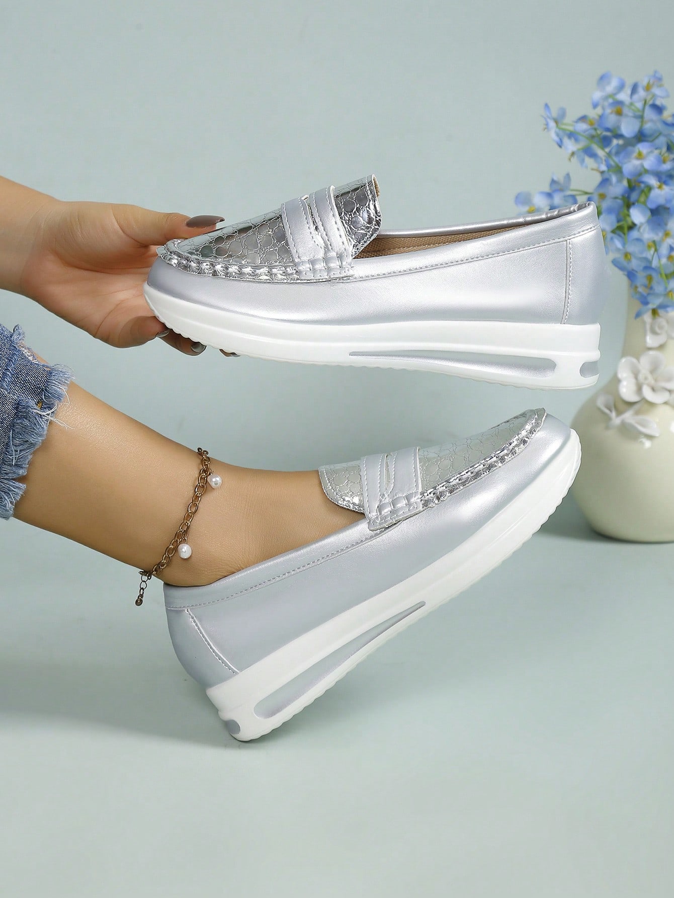 In Silver Women Flats