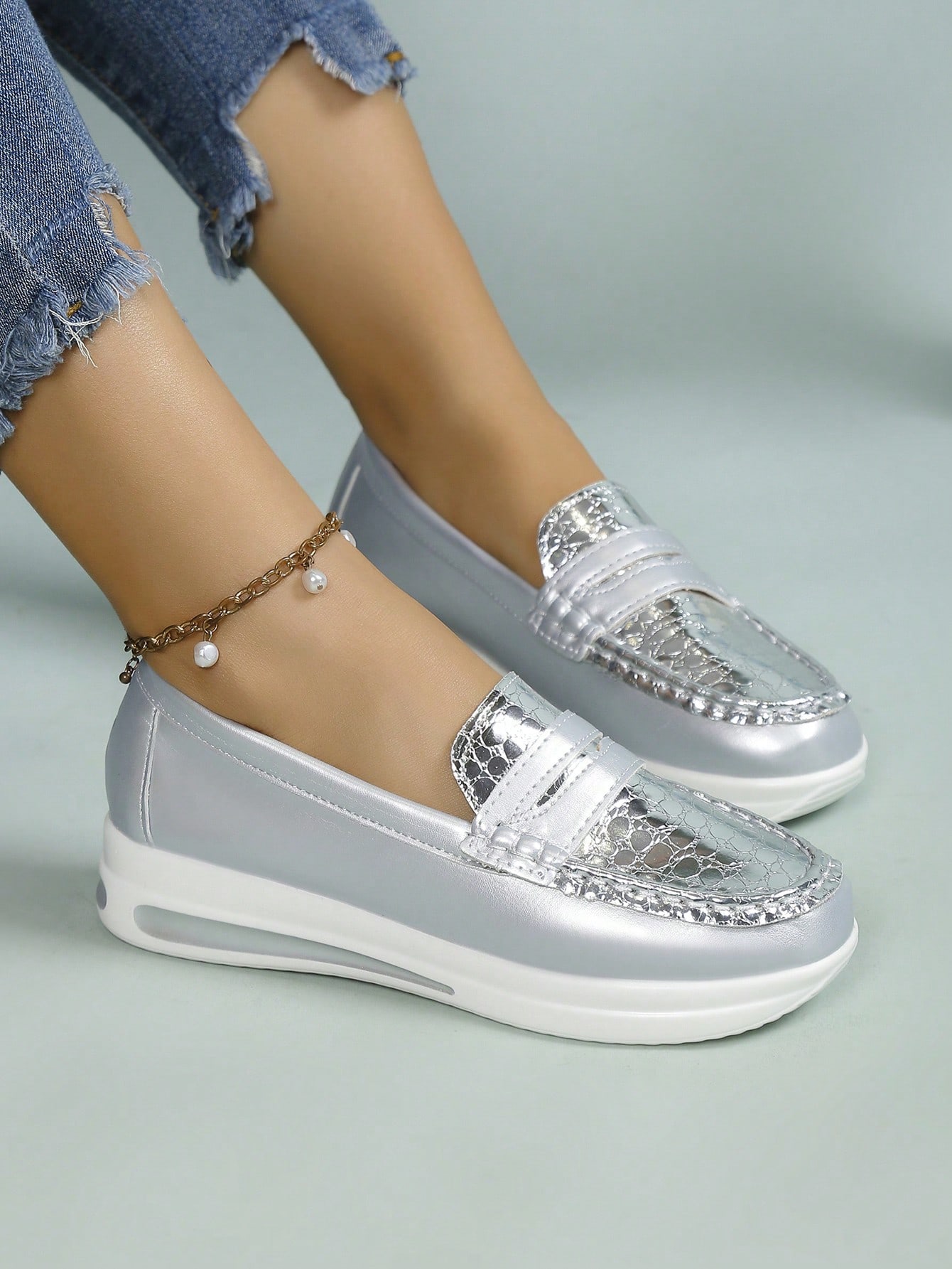 In Silver Women Flats