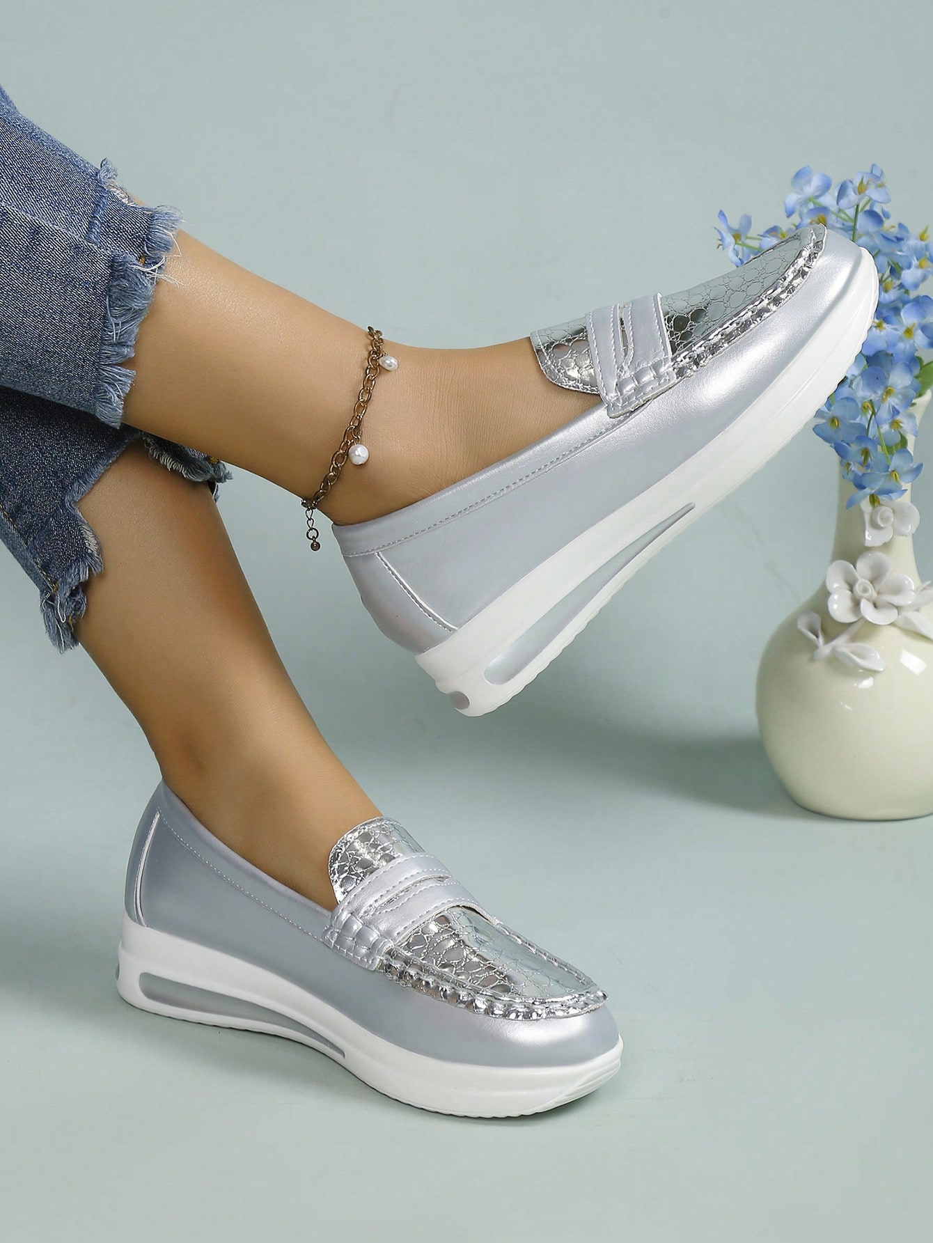 In Silver Women Flats