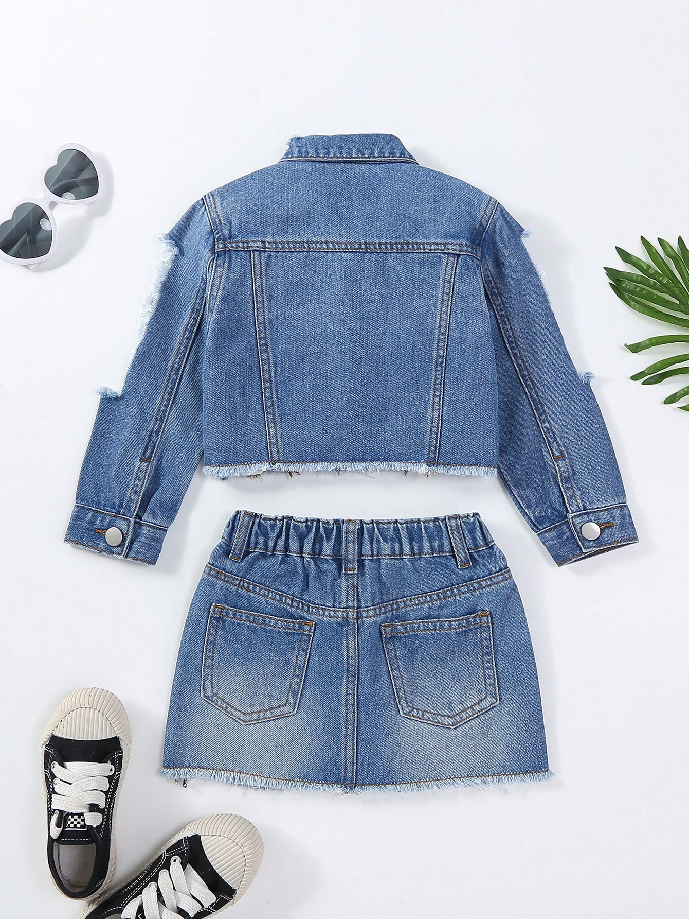 Young Girls Denim Two-piece Outfits