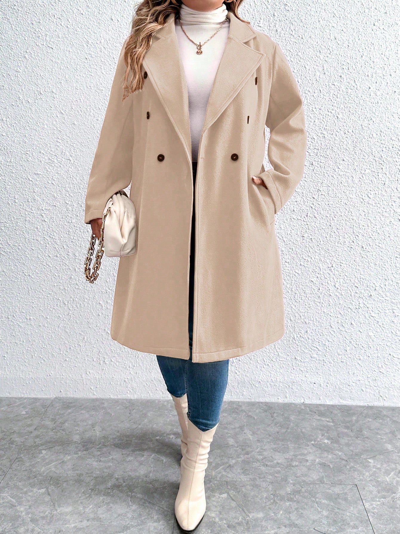 In Long Sleeve Plus Size Overcoats