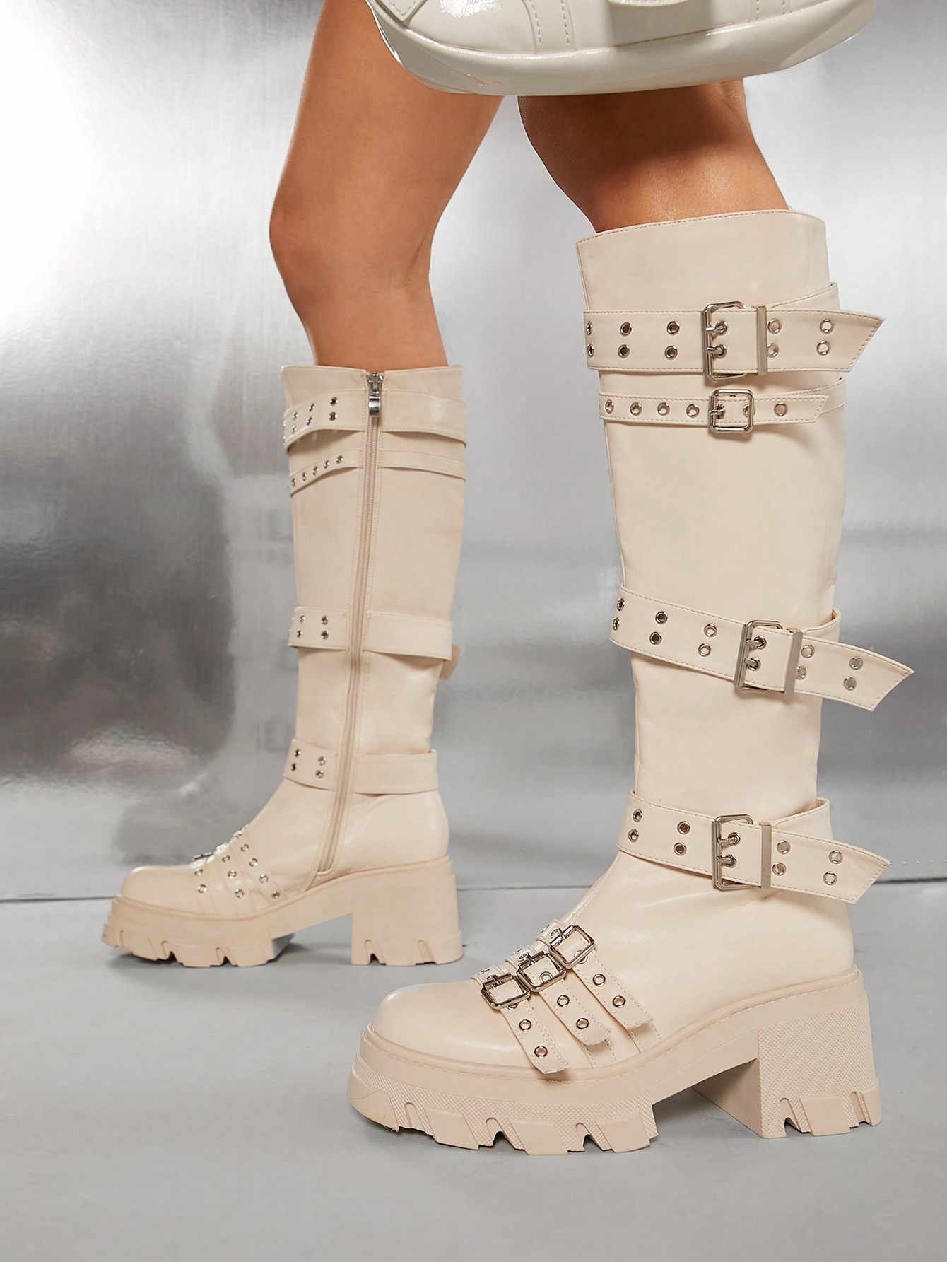 In Beige Women Mid-Calf Boots